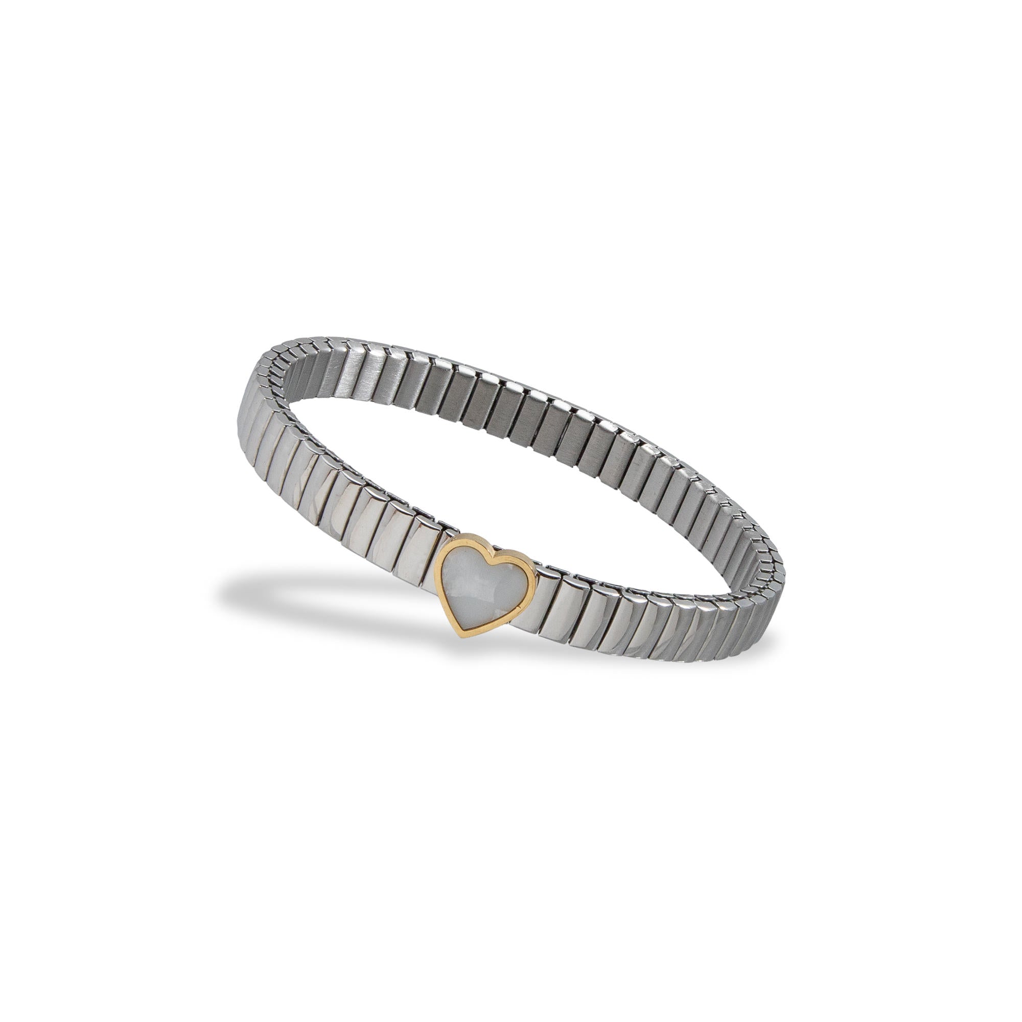 Pulsera de expansion con eslabones 1x1 y corazon en madre perla 7mm