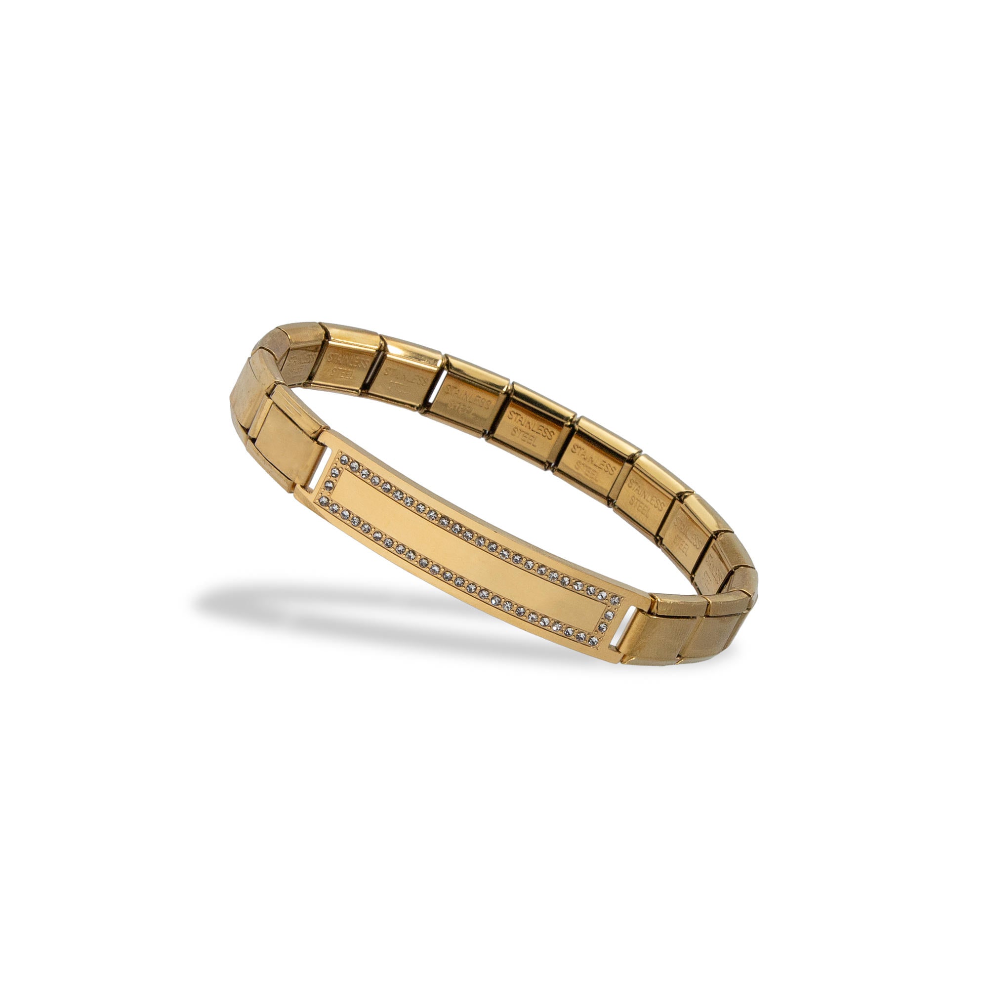 Pulsera de eslabon italiano placa lisa con marco de circonias 9mm