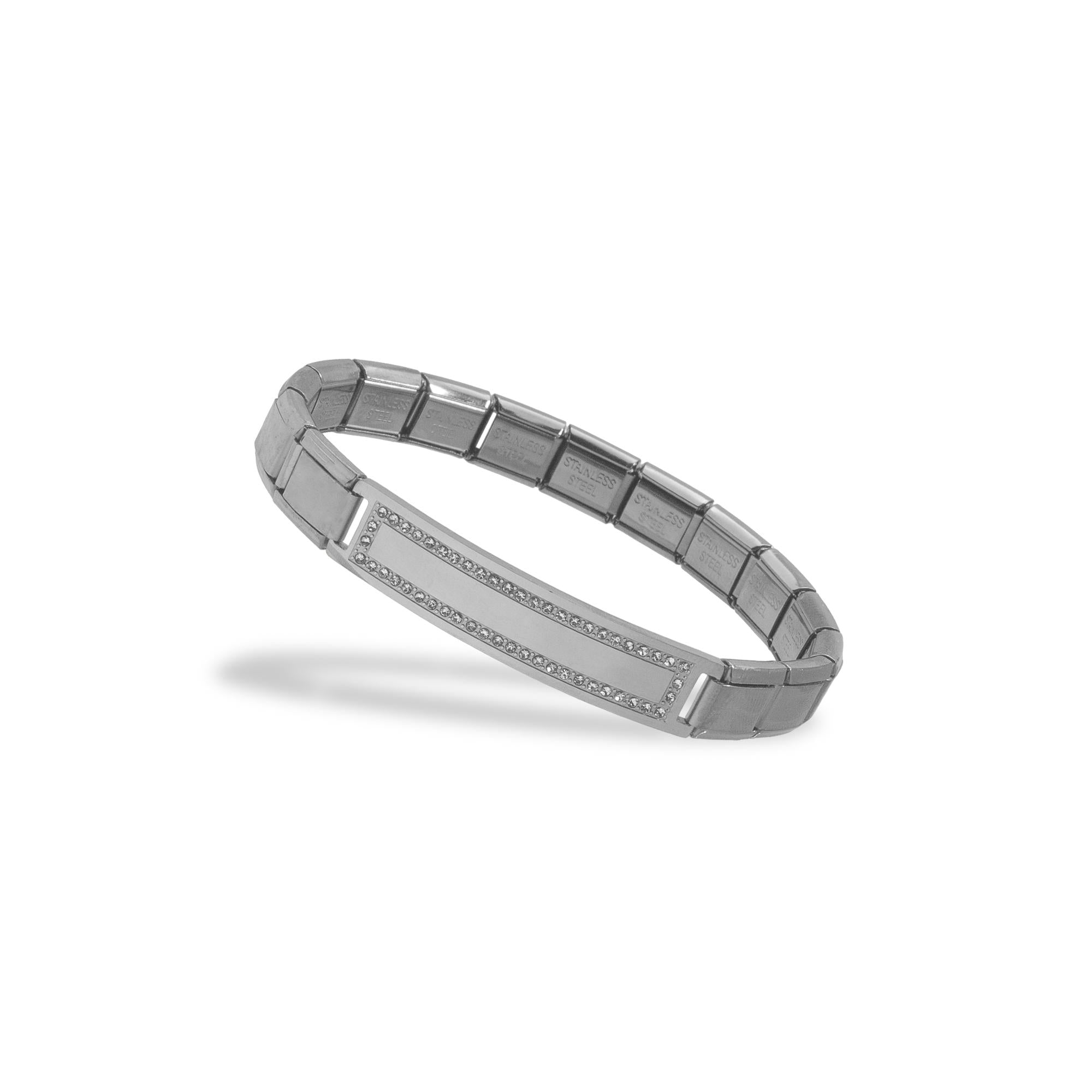 Pulsera de eslabon italiano placa lisa con marco de circonias 9mm