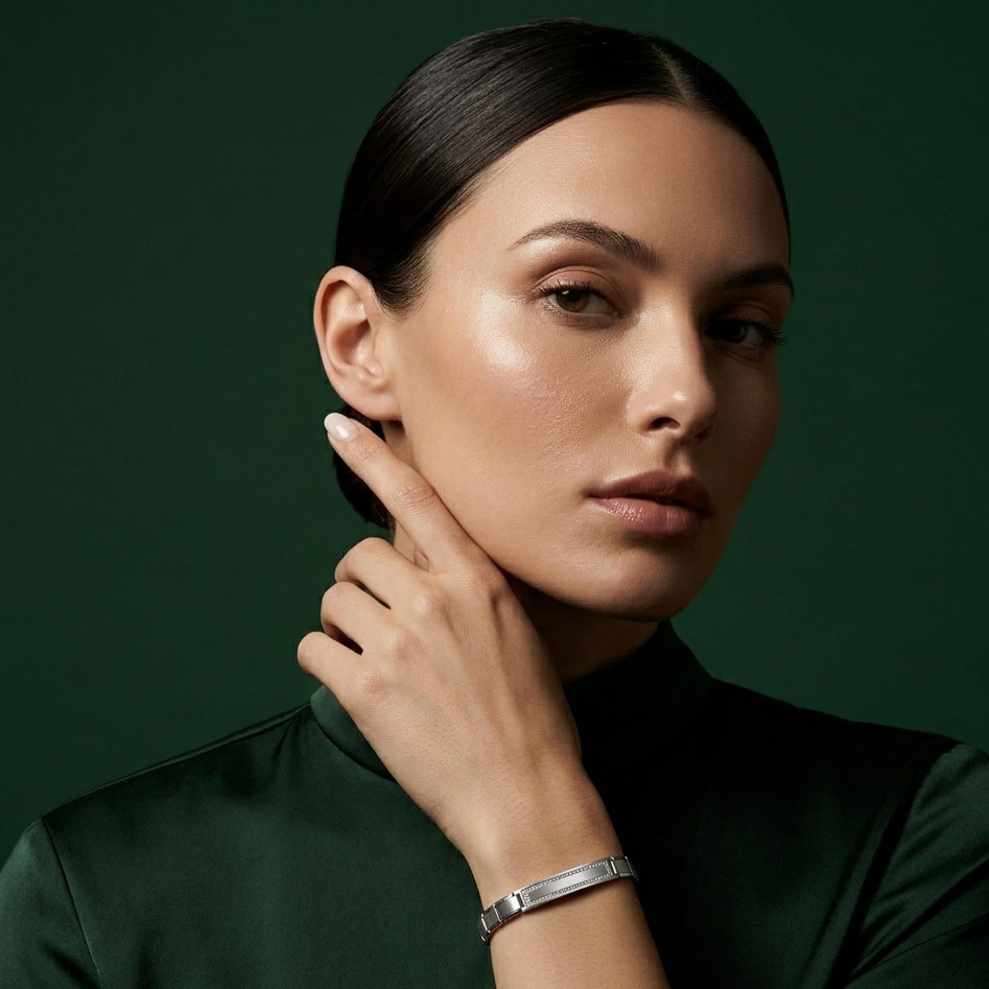 Pulsera de eslabon italiano placa lisa con marco de circonias 9mm