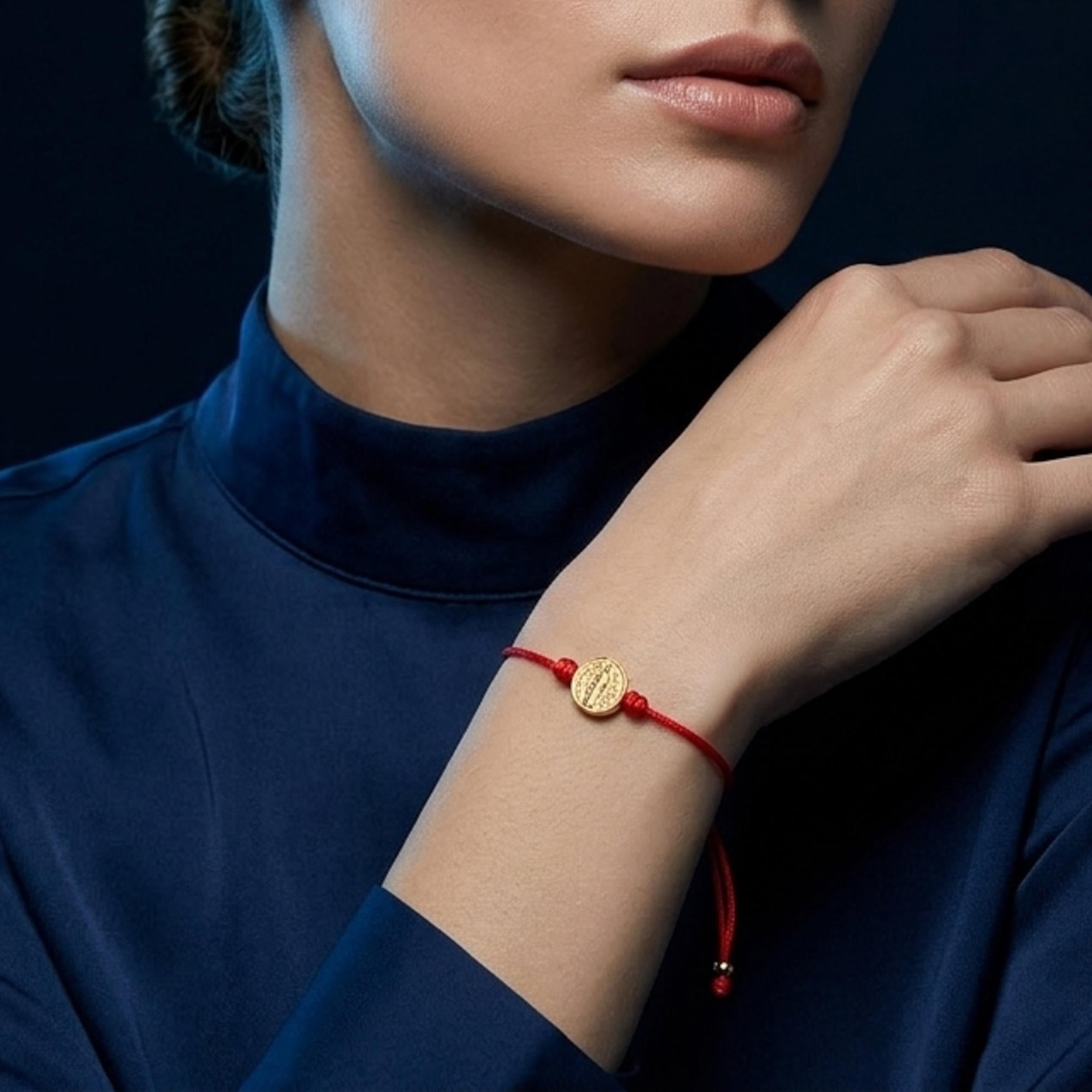 Pulsera de hilo ajustable Medalla San Benito 8mm