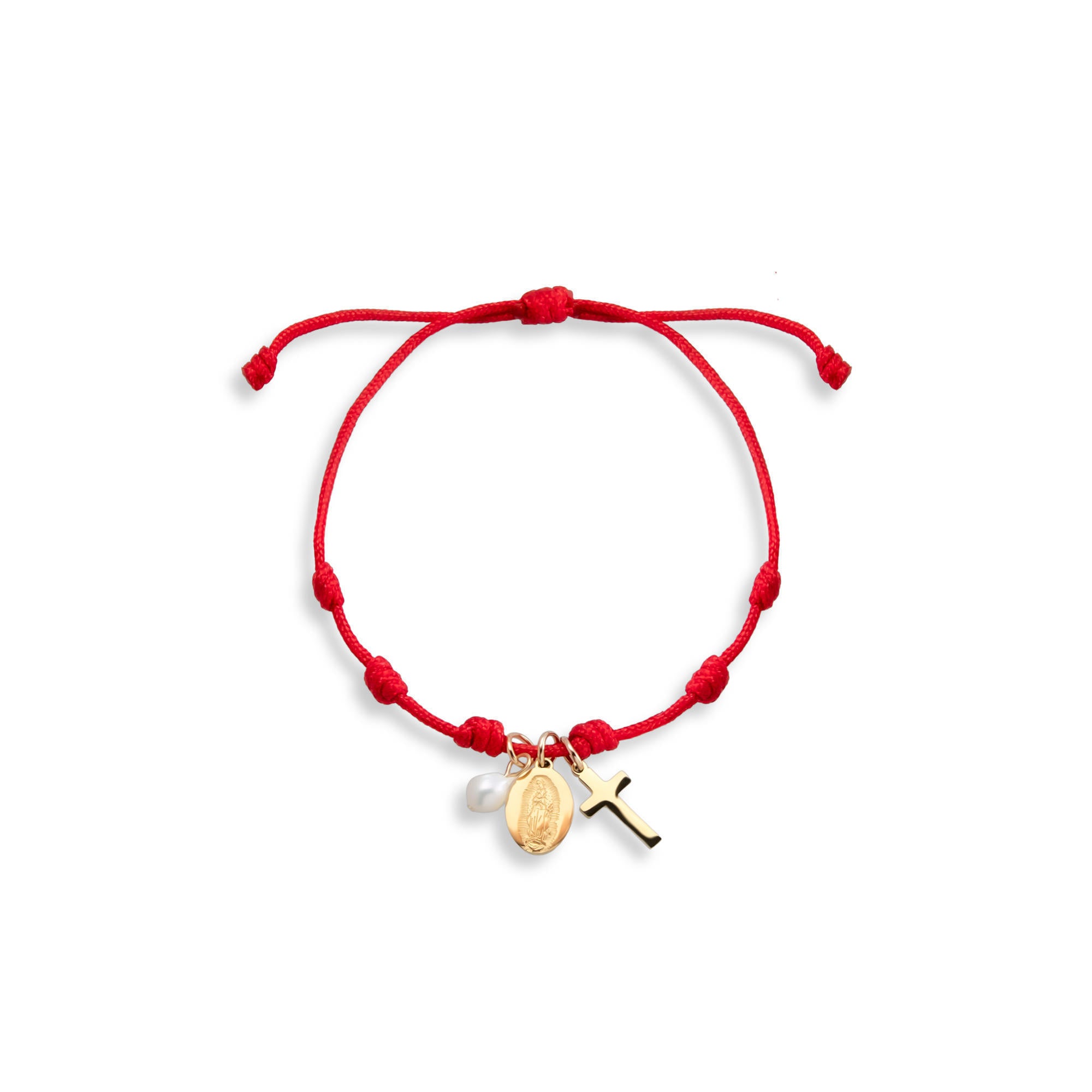 Pulsera ajustable hilo nudos dije colgantes Virgen Guadalupe 13-18mm