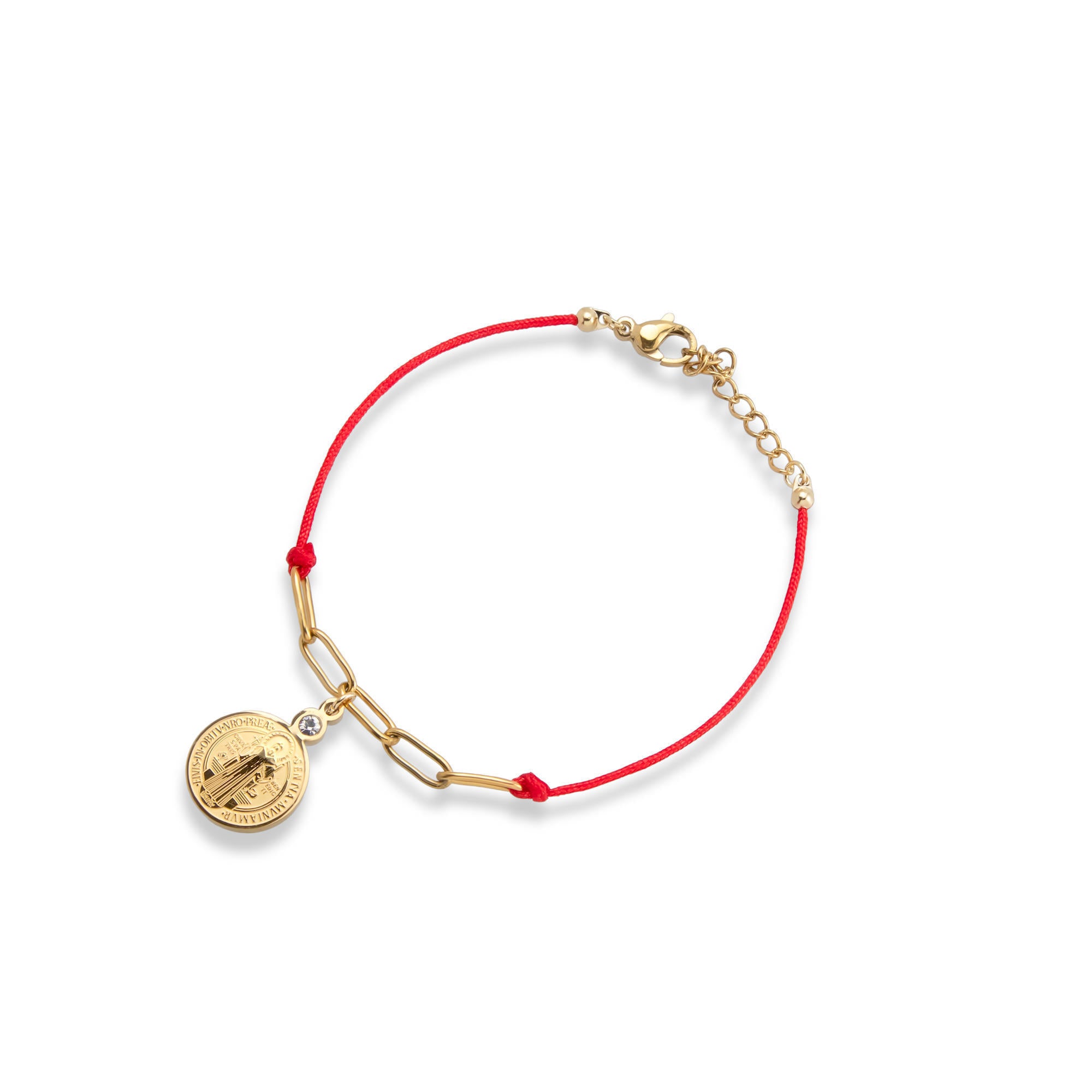 Pulsera ajustable hilo y eslabon San Benito con cristal 22mm