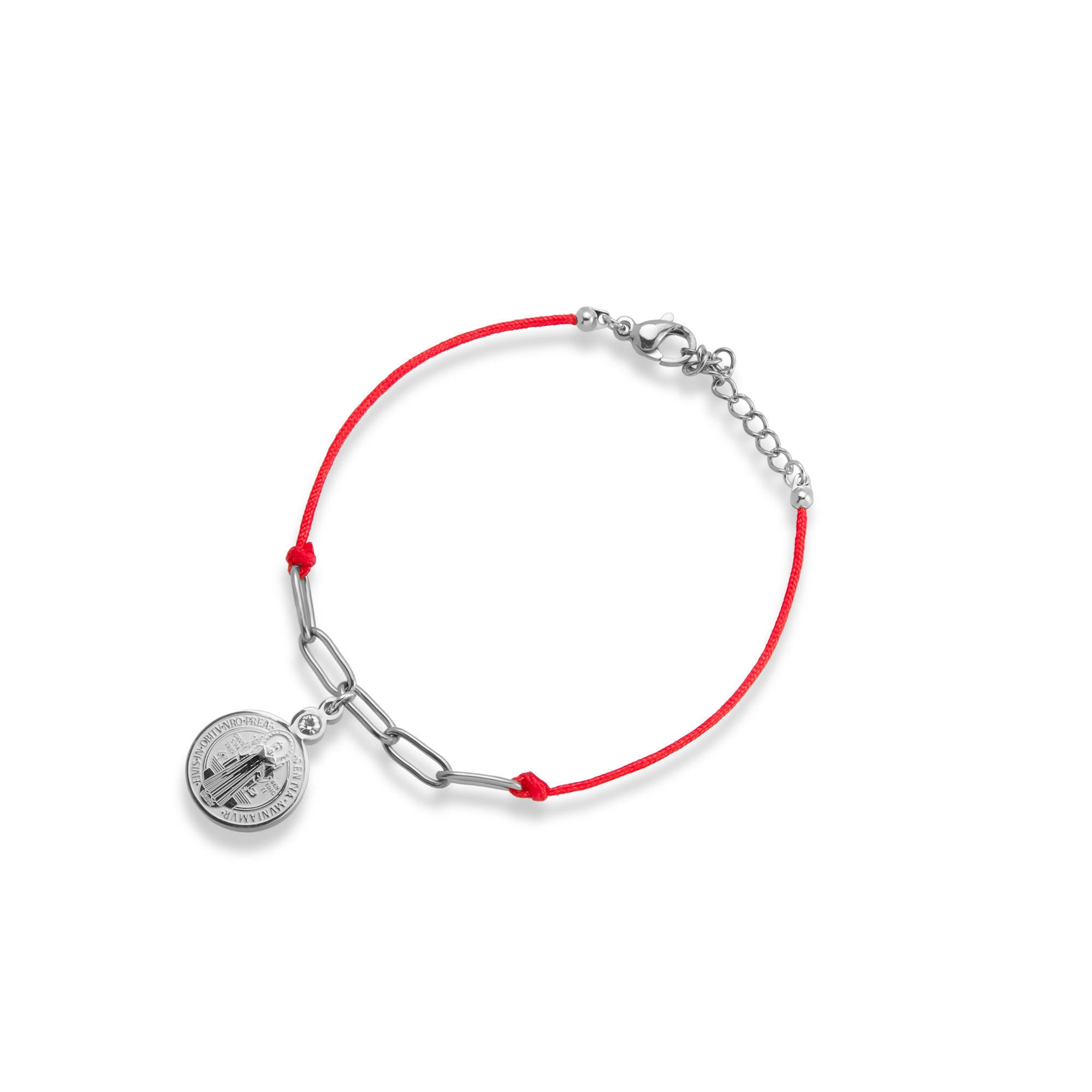 Pulsera ajustable hilo y eslabon San Benito con cristal 22mm