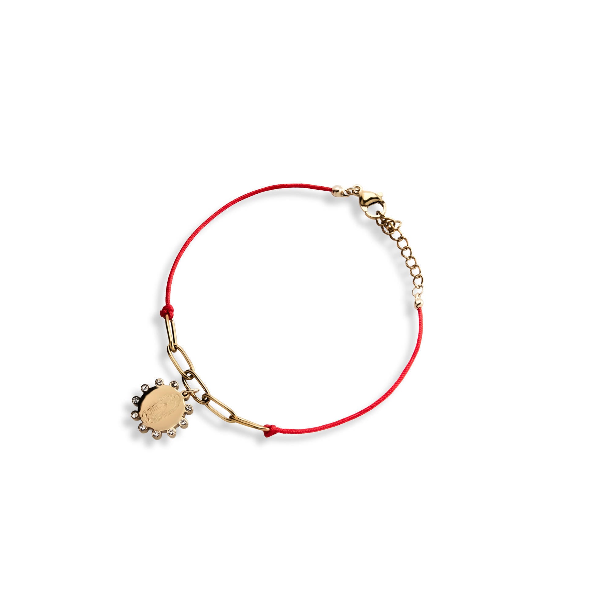 Pulsera ajustable hilo eslabon Virgen de Guadalupe cristales 18mm