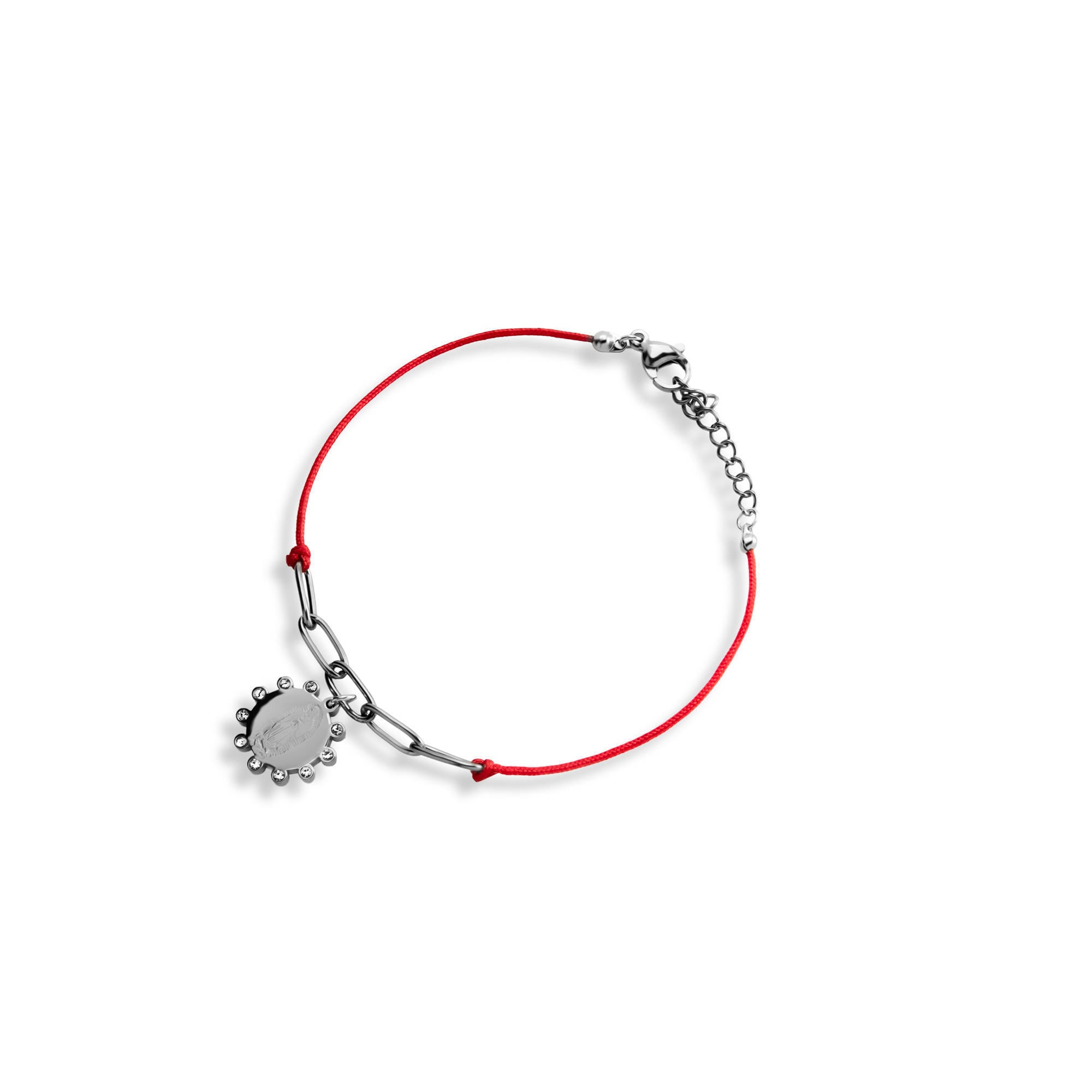 Pulsera ajustable hilo eslabon Virgen de Guadalupe cristales 18mm