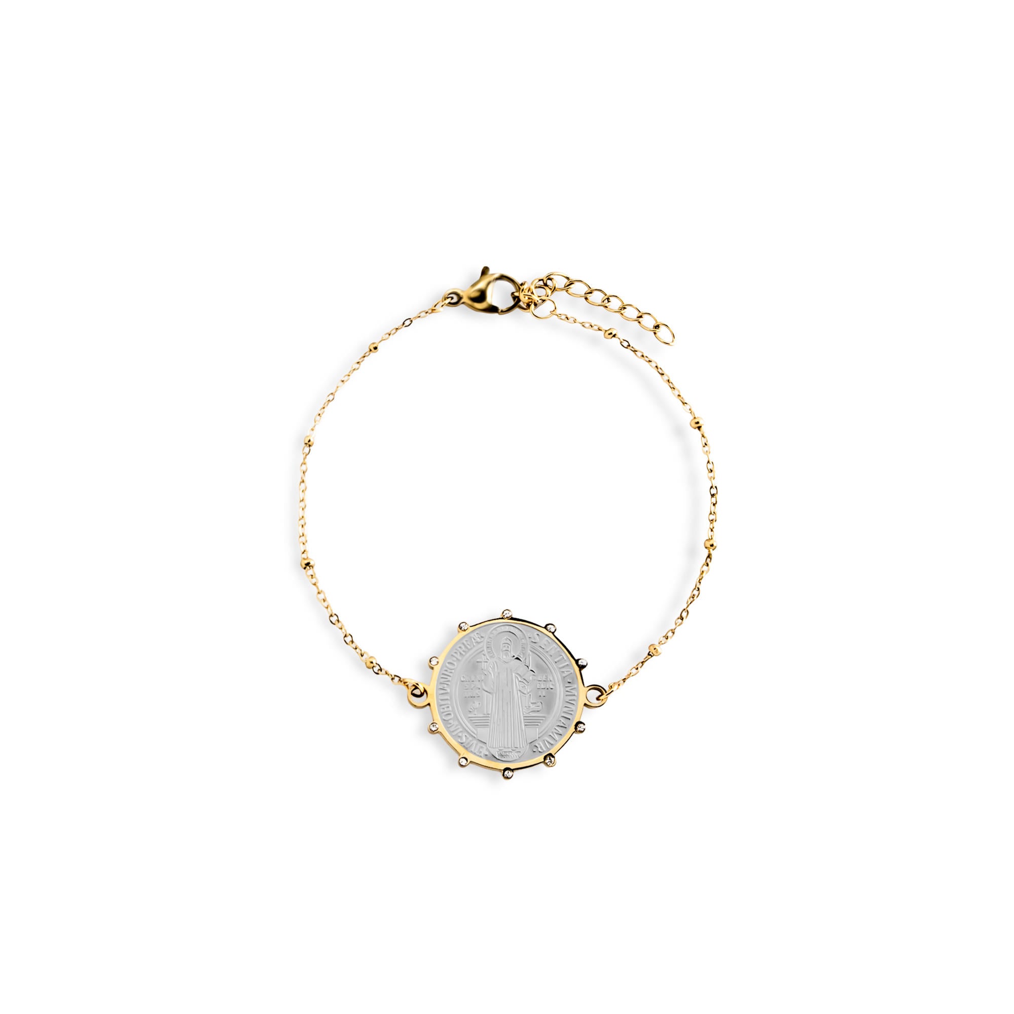 Pulsera sencilla de San Benito con cristales 17cm