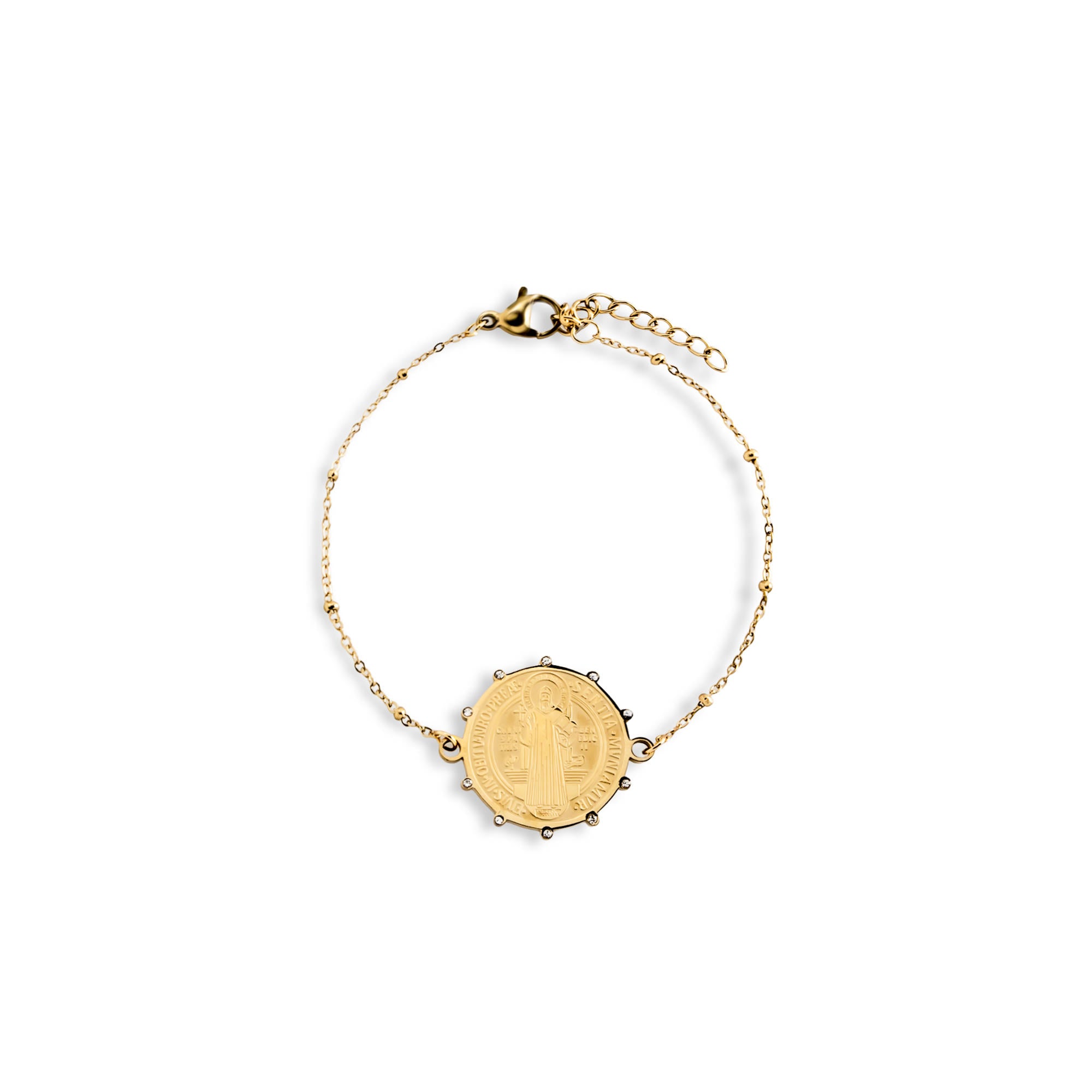 Pulsera sencilla de San Benito con cristales 17cm