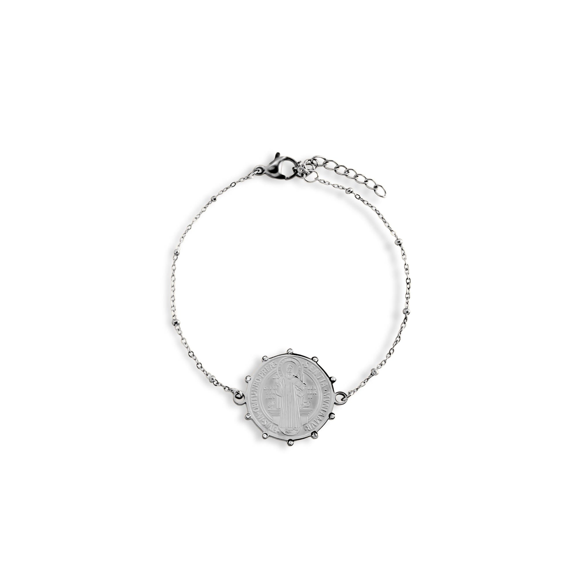 Pulsera sencilla de San Benito con cristales 17cm