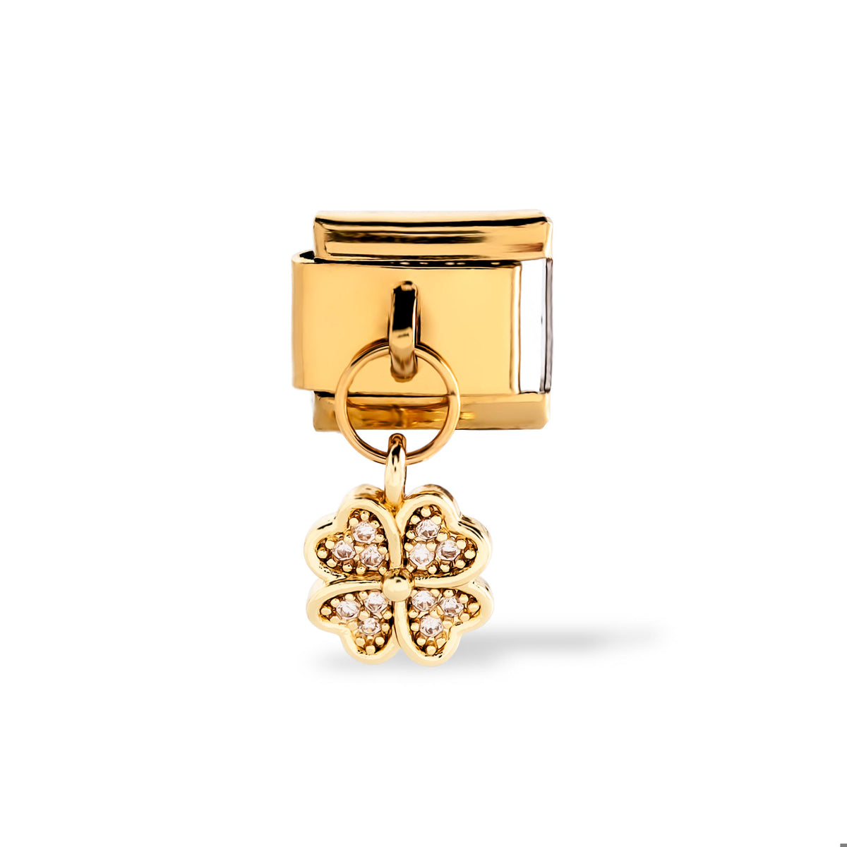 Charm eslabon italiano trebol colgante con cristales 9x10mm