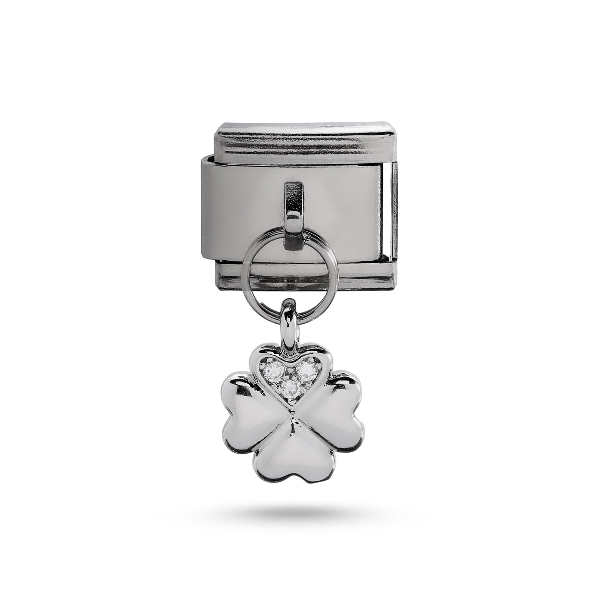 Charm eslabon italiano  trebol colgante 9x10mm