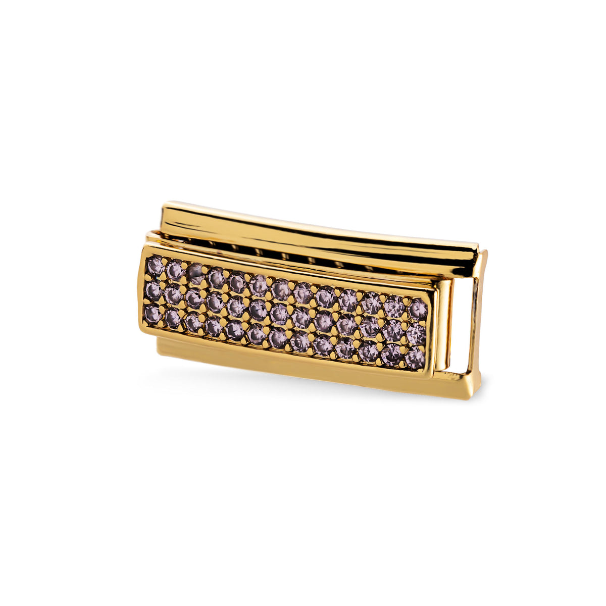 Eslabón italiano rectangular con cristales rosa en pavé 20x9mm