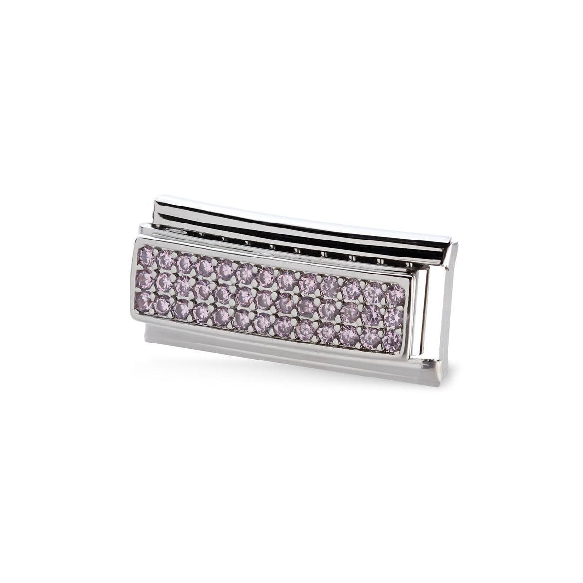 Eslabón italiano rectangular con cristales rosa en pavé 20x9mm