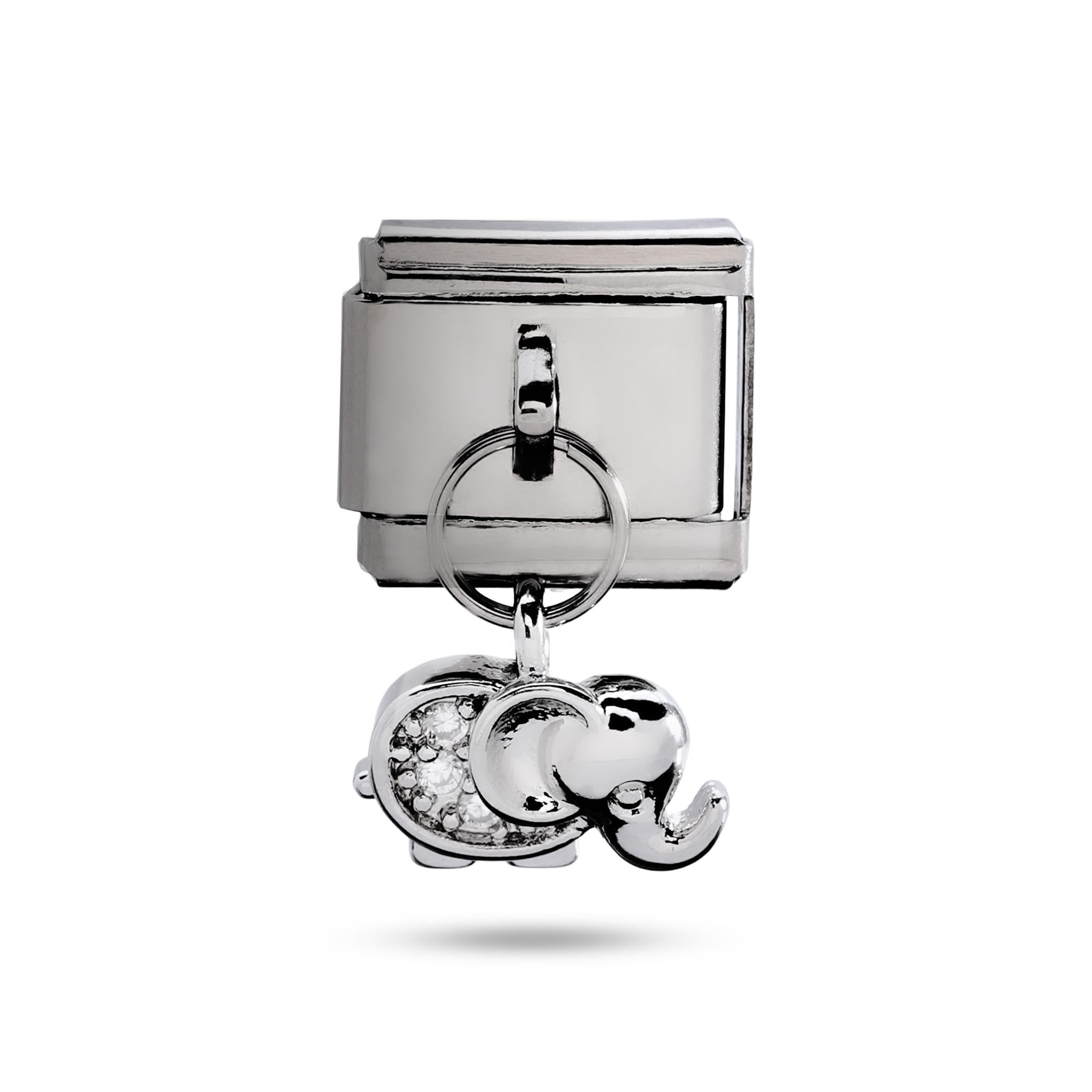 Charm eslabon italiano elefante colgante con cristales 9x10mm