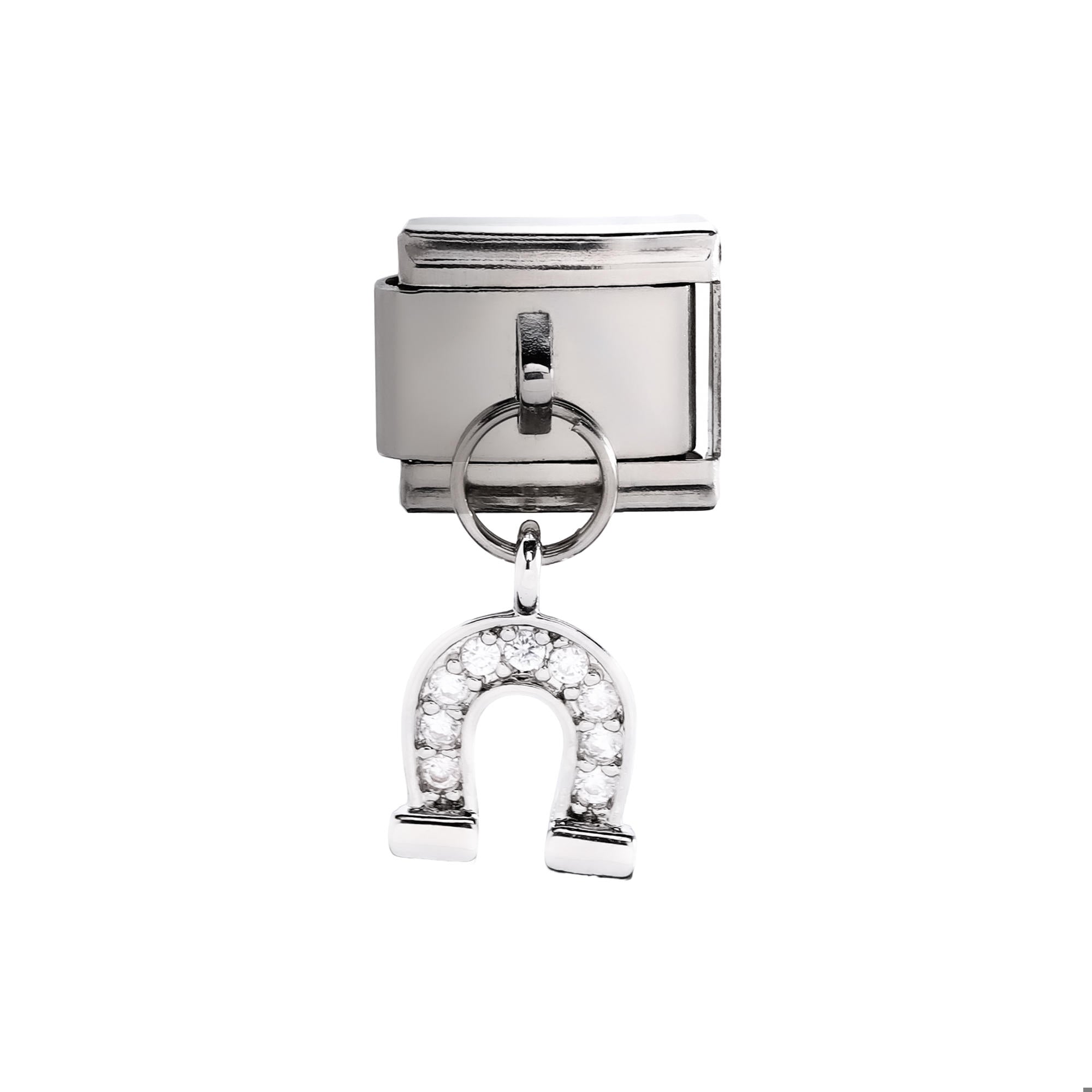 Charm eslabon italiano herradura colgante con cristales 9x10mm