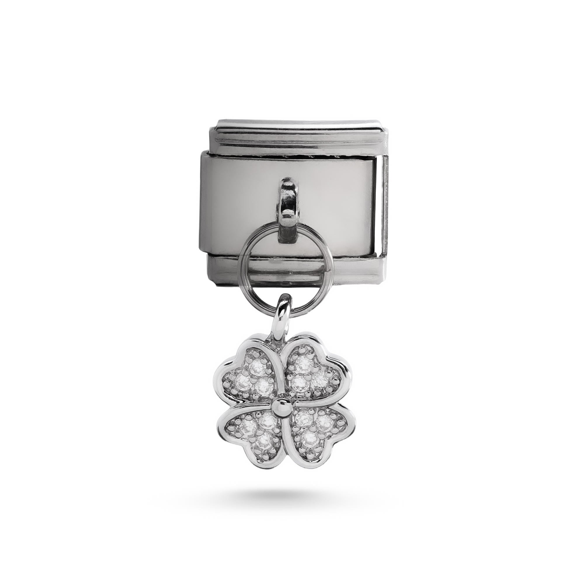 Charm eslabon italiano trebol congante con cristales 9x10mm