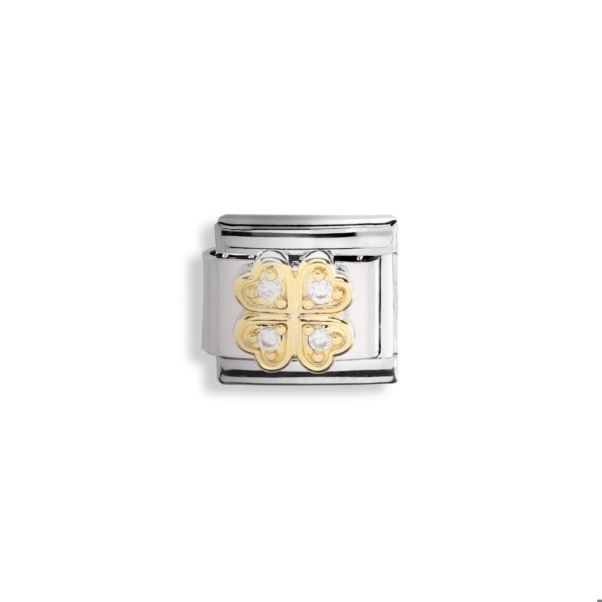 Charm eslabon italiano trebol con cristales 9x10mm