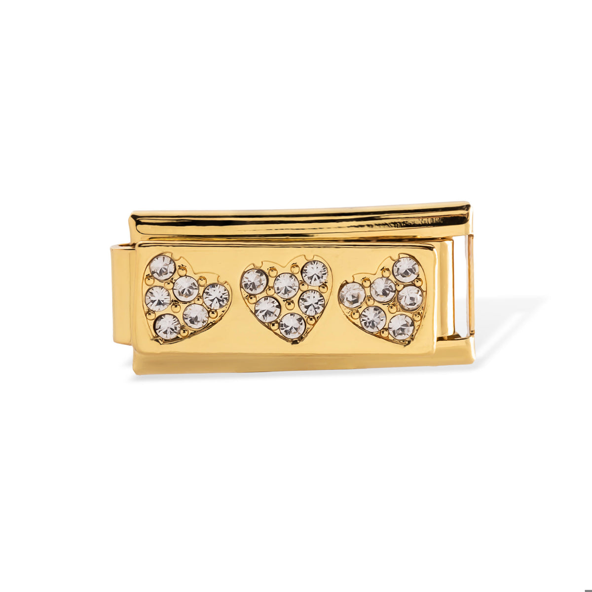Charm eslabon italiano de corazones cristales incrustados 20x10mm