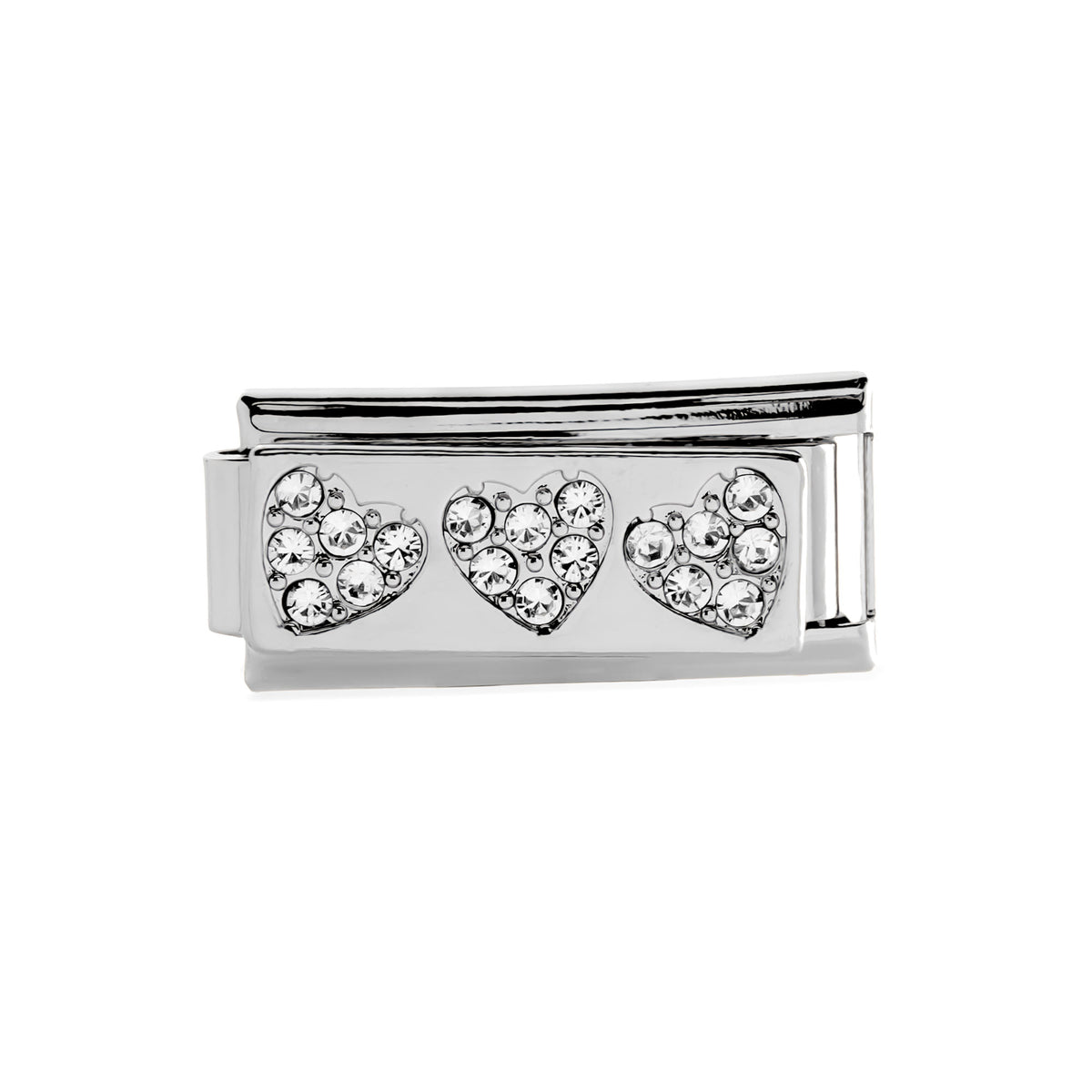 Charm eslabon italiano de corazones cristales incrustados 20x10mm