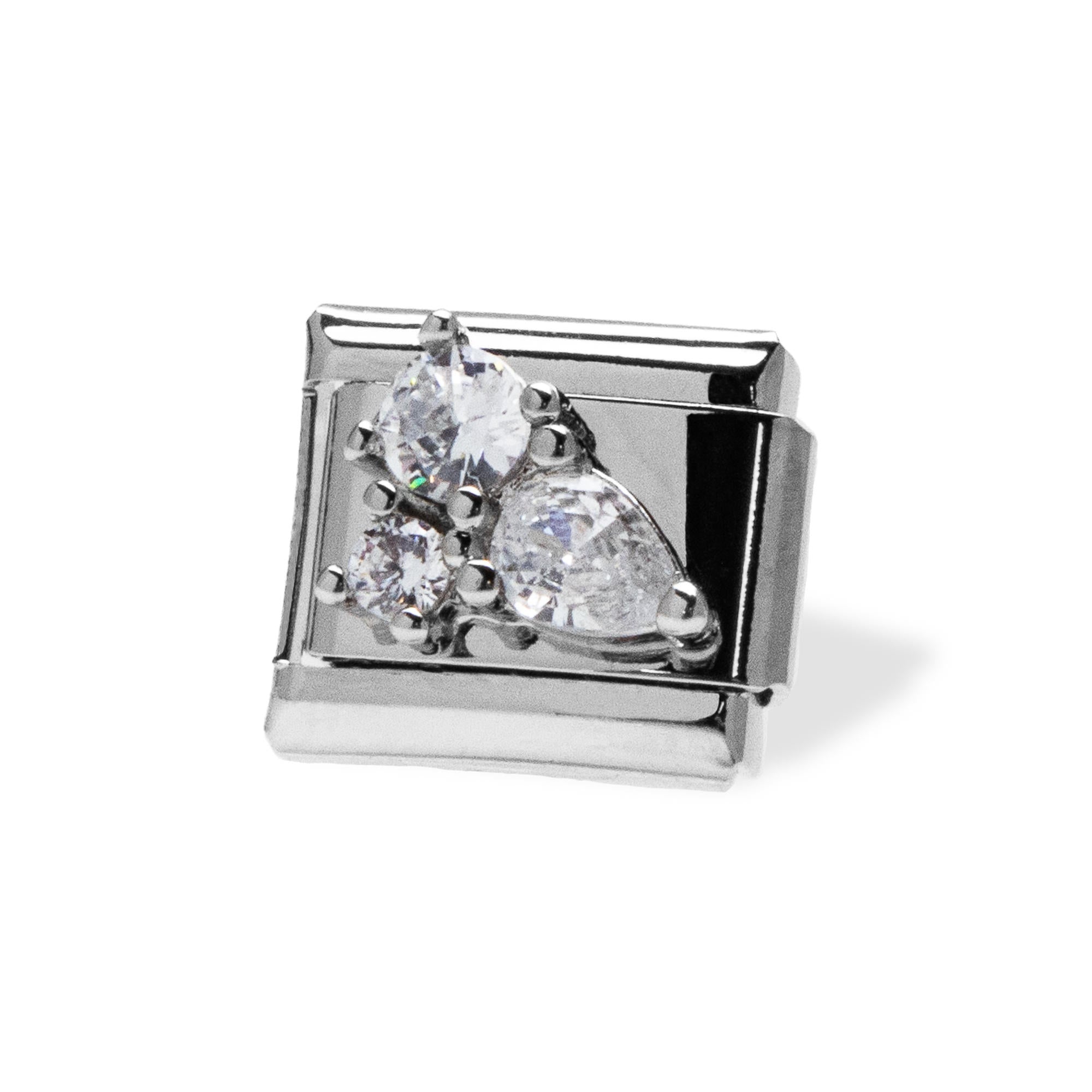Charm eslabon italiano con circonias redondas y  gota  9x10mm