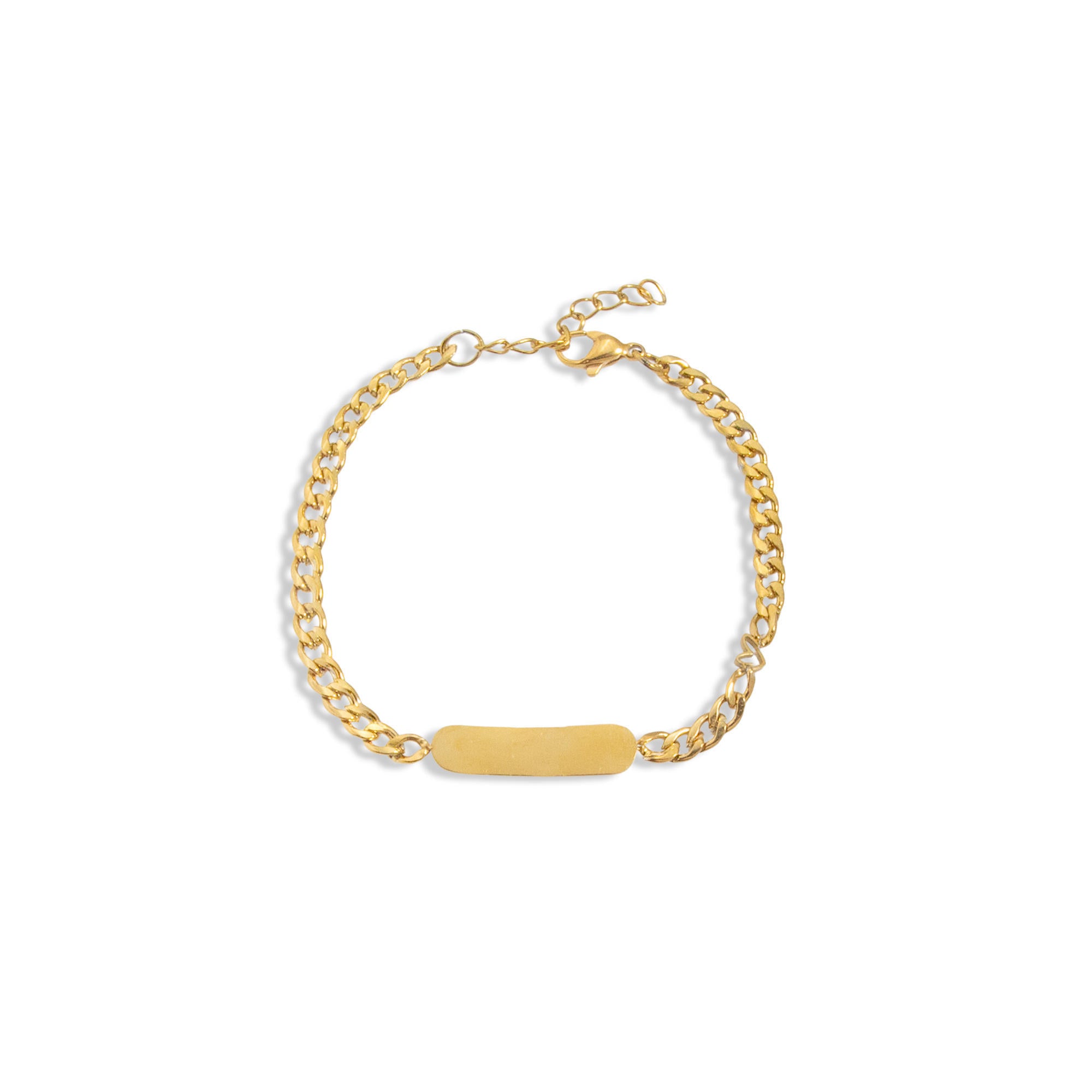 Esclava barbada corazon con placa lisa 16cm