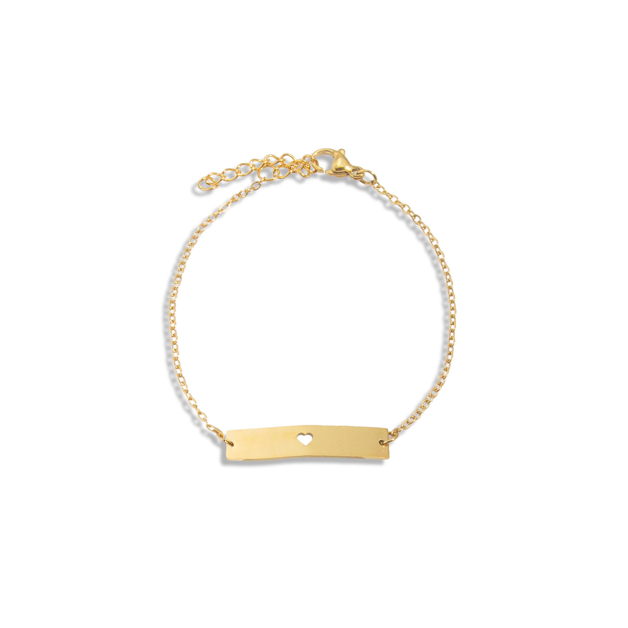 Esclava eslabon sencillo con placa lisa y corazon 16cm