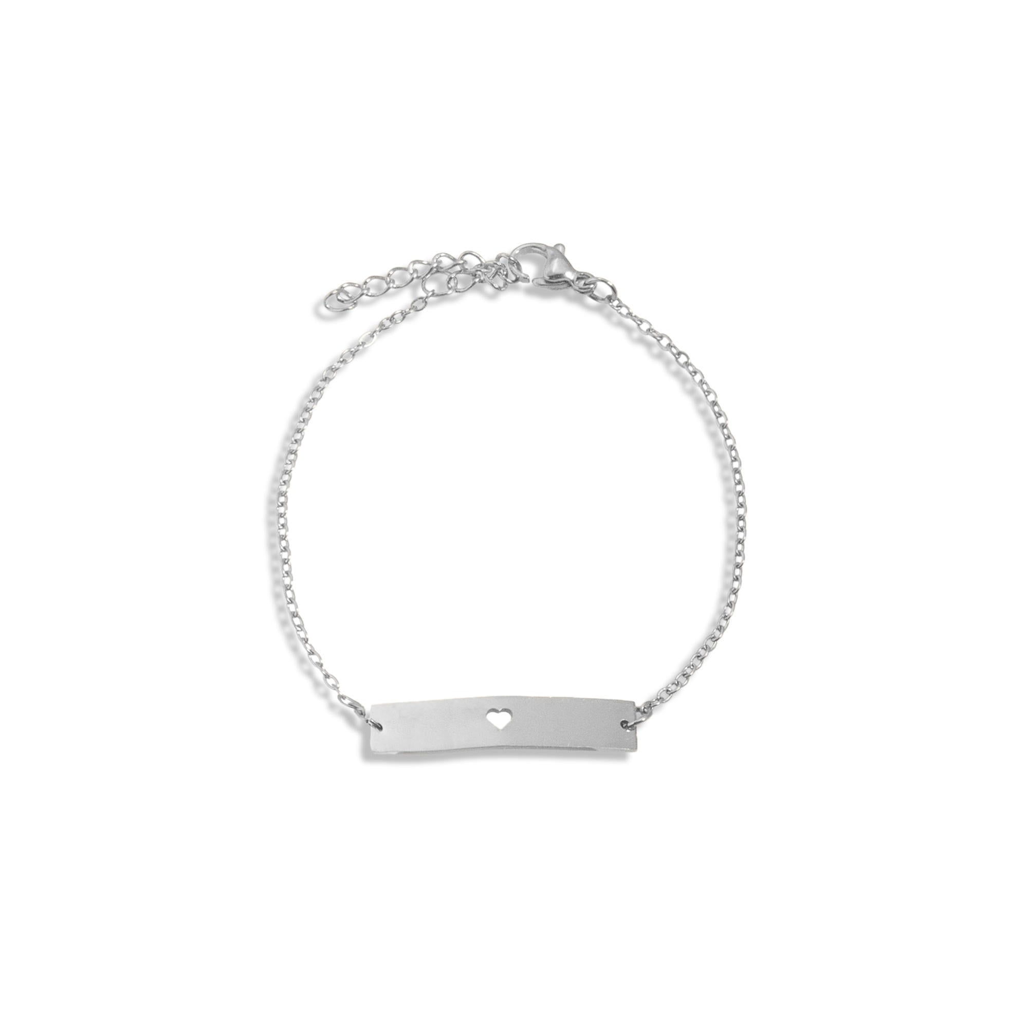 Esclava eslabon sencillo con placa lisa y corazon 16cm