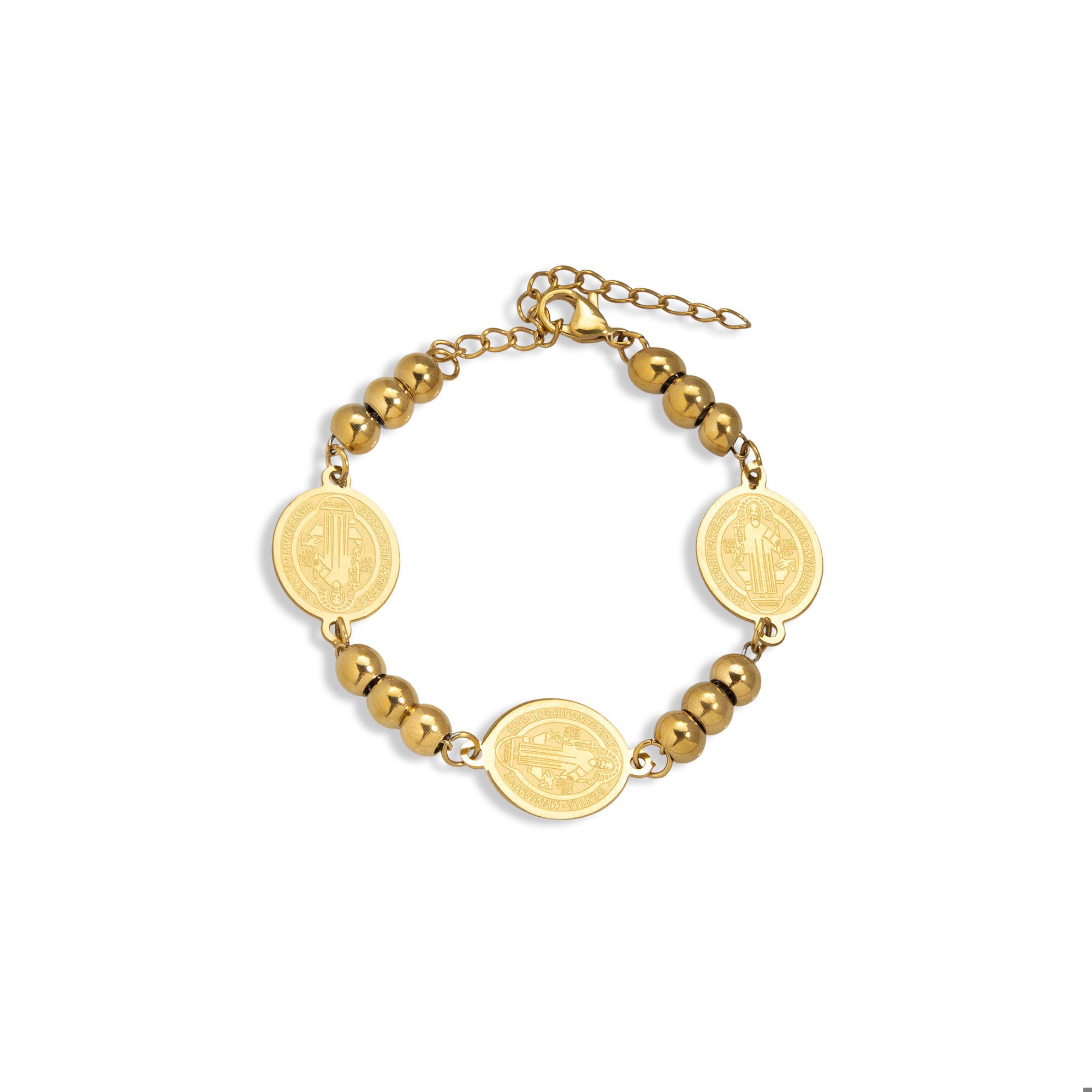 Pulsera de Medallas ovaladas de San Benito con balines 16cm