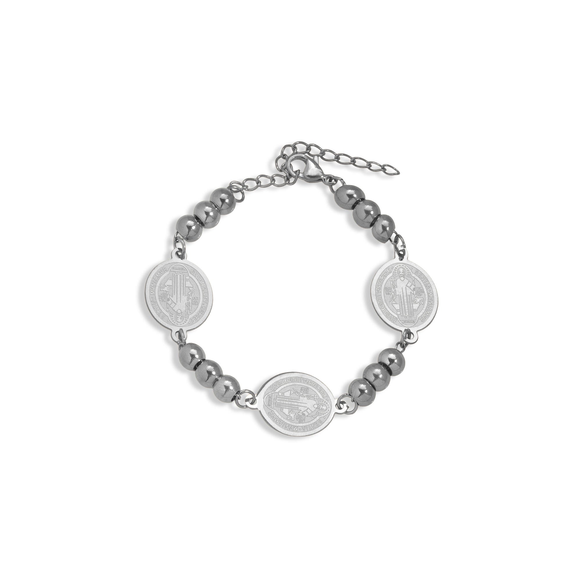 Pulsera de Medallas ovaladas de San Benito con balines 16cm