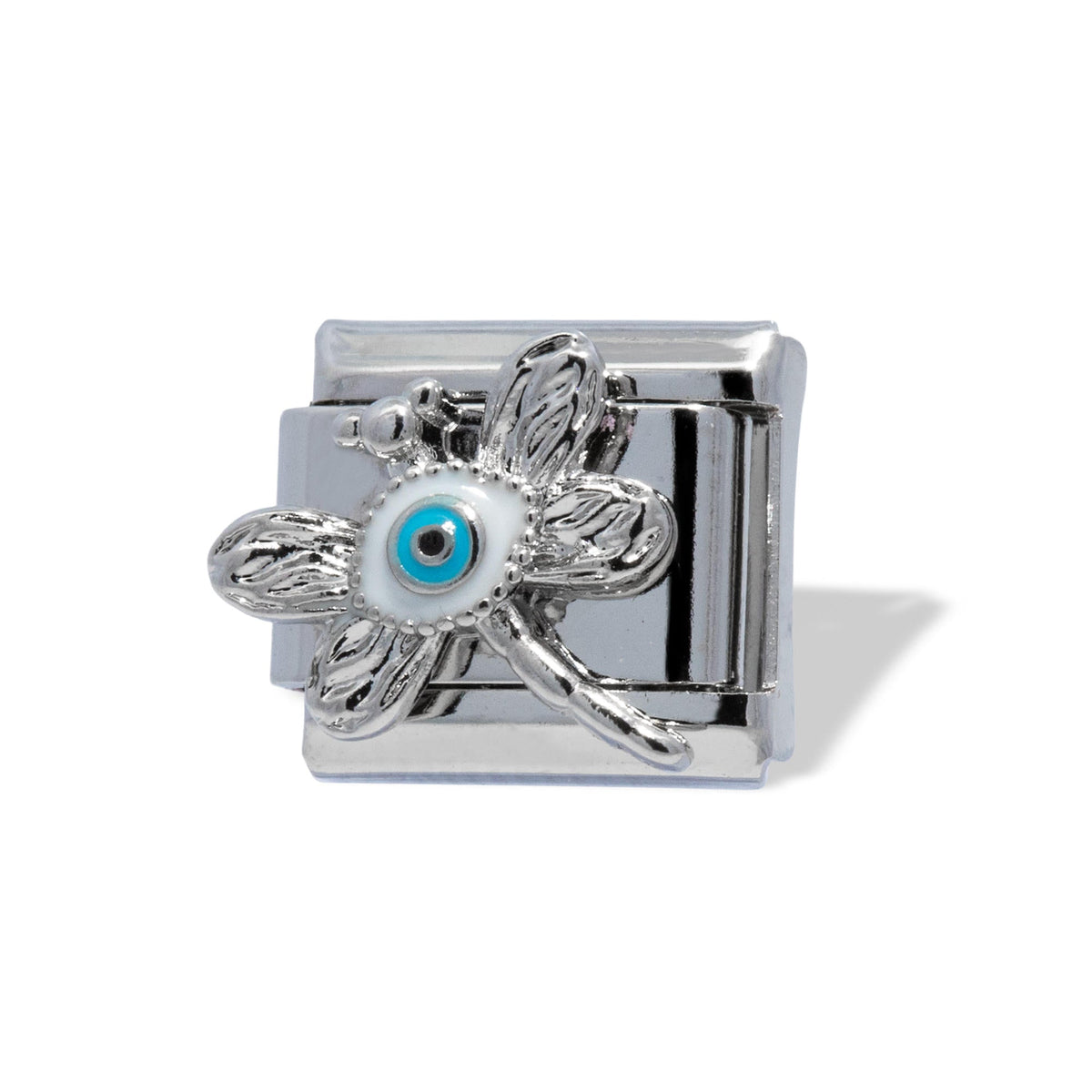 Charm eslabon italiano libelula con ojo turco 9x10mm
