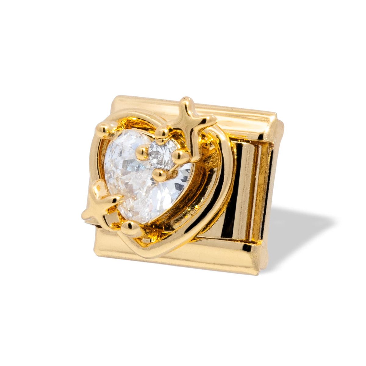 Charm eslabon italiano corazon con cristales y estrellas 9x10mm