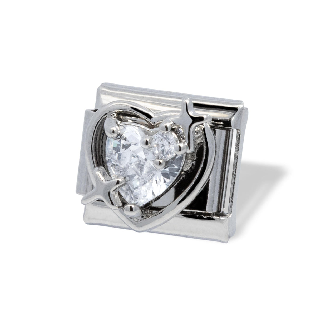 Charm eslabon italiano corazon con cristales y estrellas 9x10mm