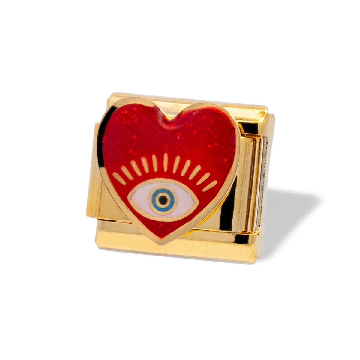 Charm eslabon italiano corazon rojo esmaltado con ojo turco 9x10mm