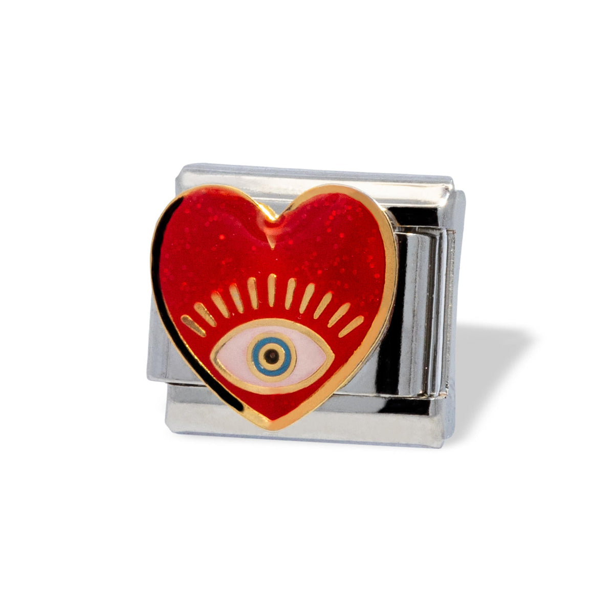 Charm eslabon italiano corazon rojo esmaltado con ojo turco 9x10mm