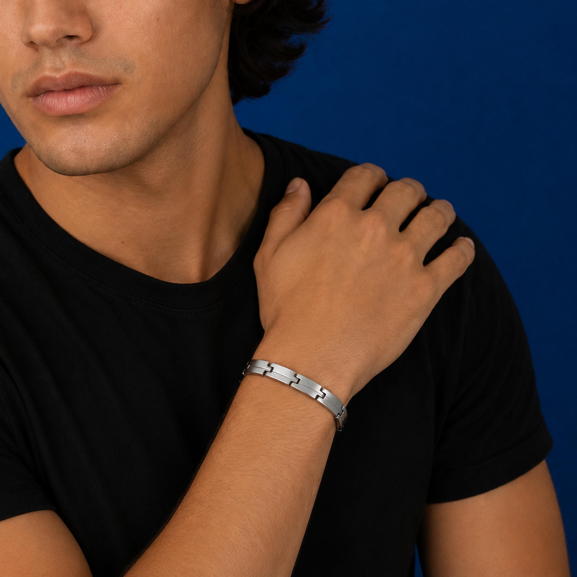 Pulsera eslabon rectangular con linea central 21cm