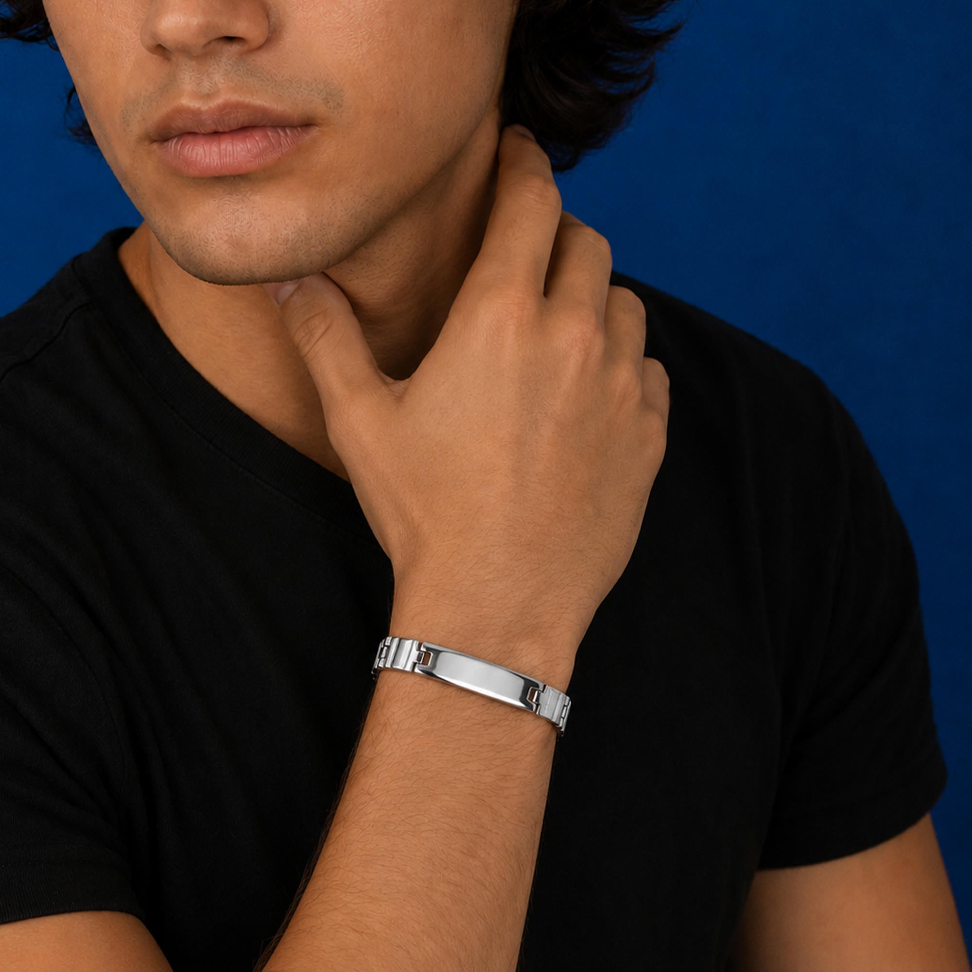 Pulsera con placa eslabon con lineas 20cm