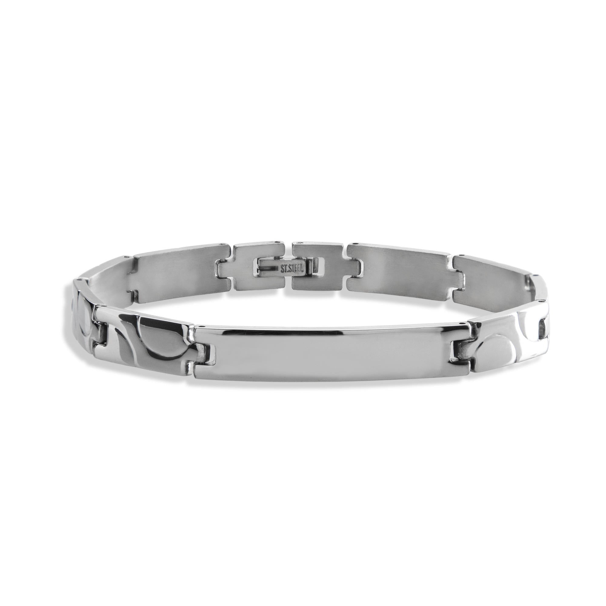 Pulsera con placa eslabon rectangulares grabado de media luna 21cm
