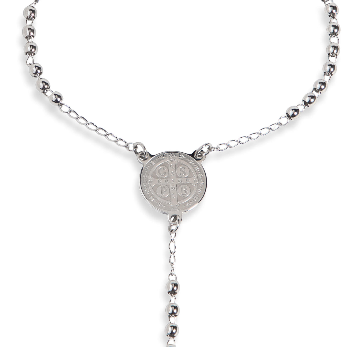 Set de 2 pulseras anillo enlazado San Benito Cruz 20cm y pulsera de 3 cadenas 17-22cm