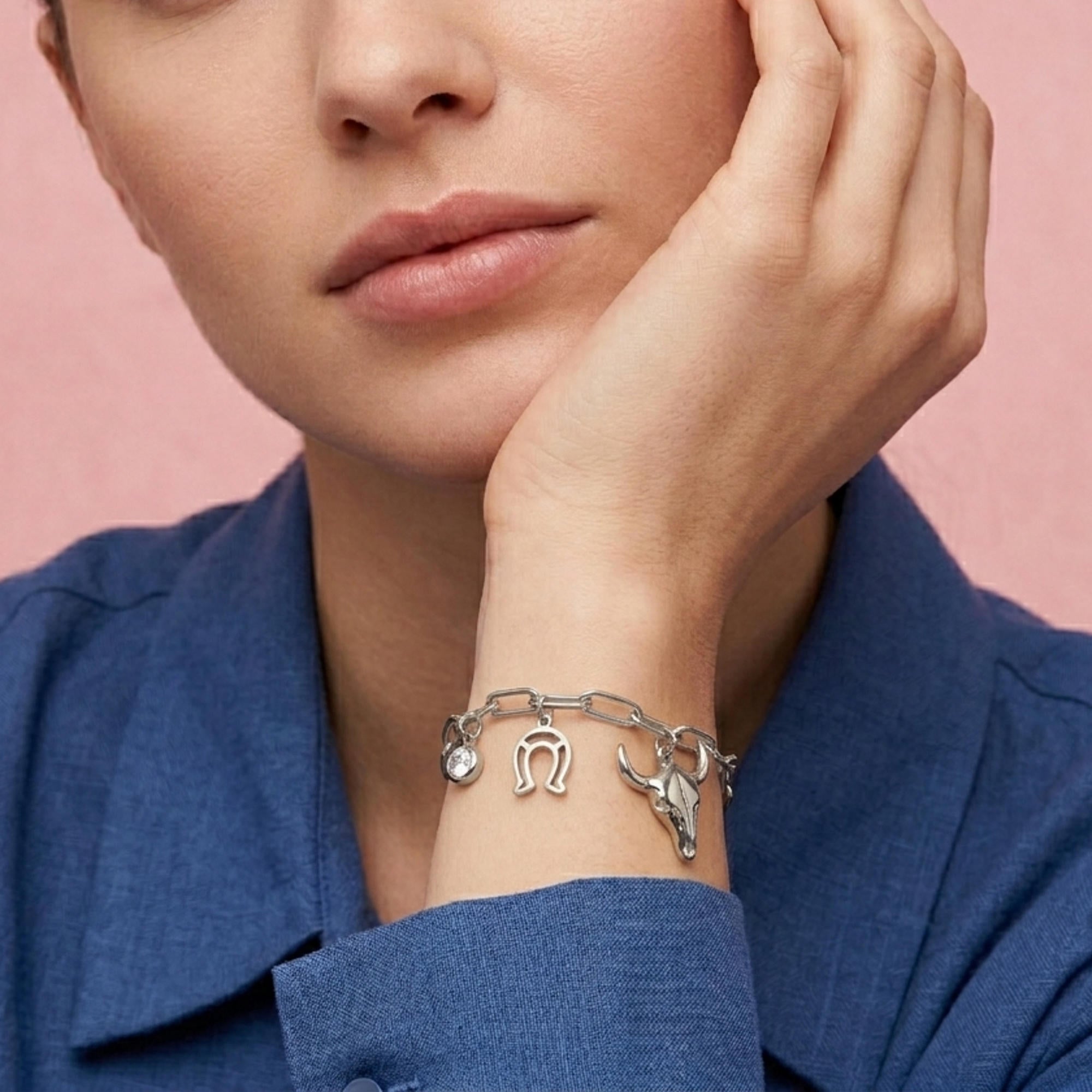 Pulsera dijes colgantes herradura cabeza de toro y cristal 18cm