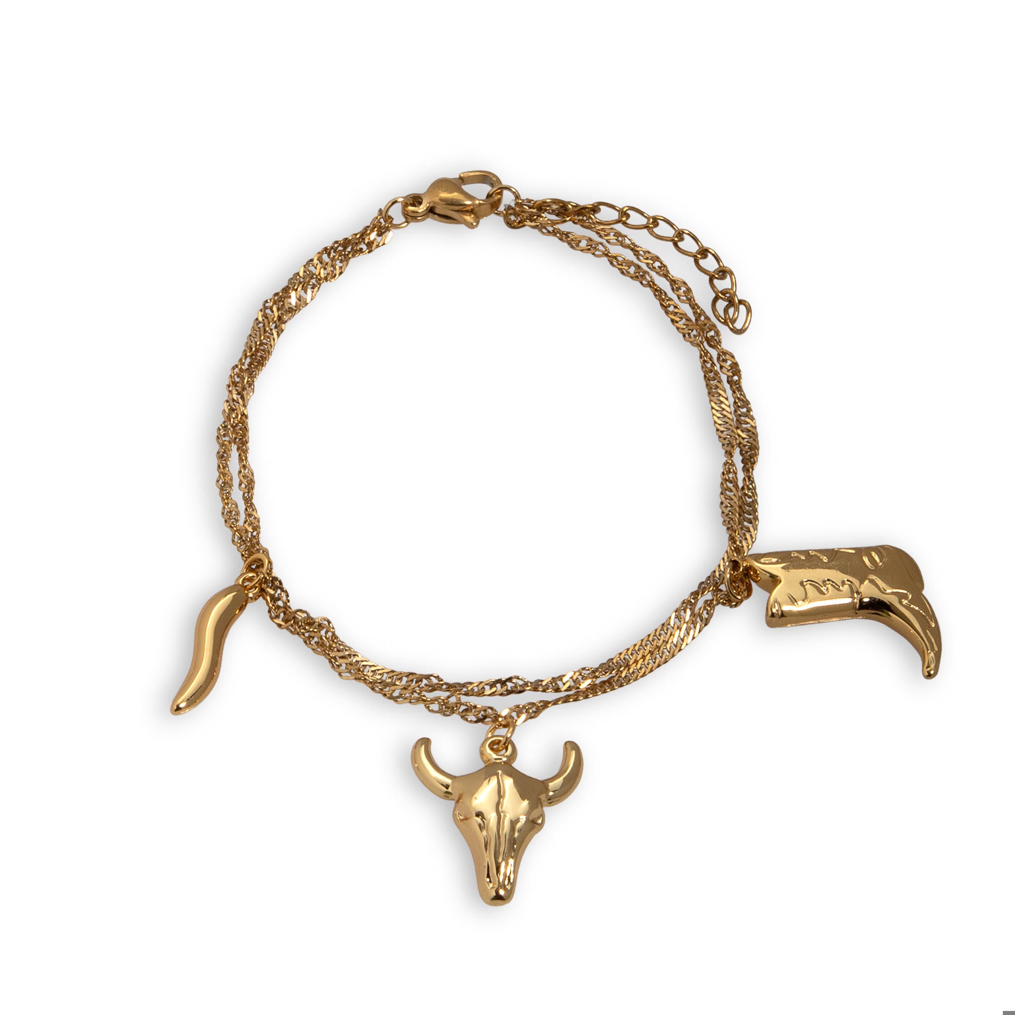 Pulsera cadena doble con dijes vaqueros 17-20cm