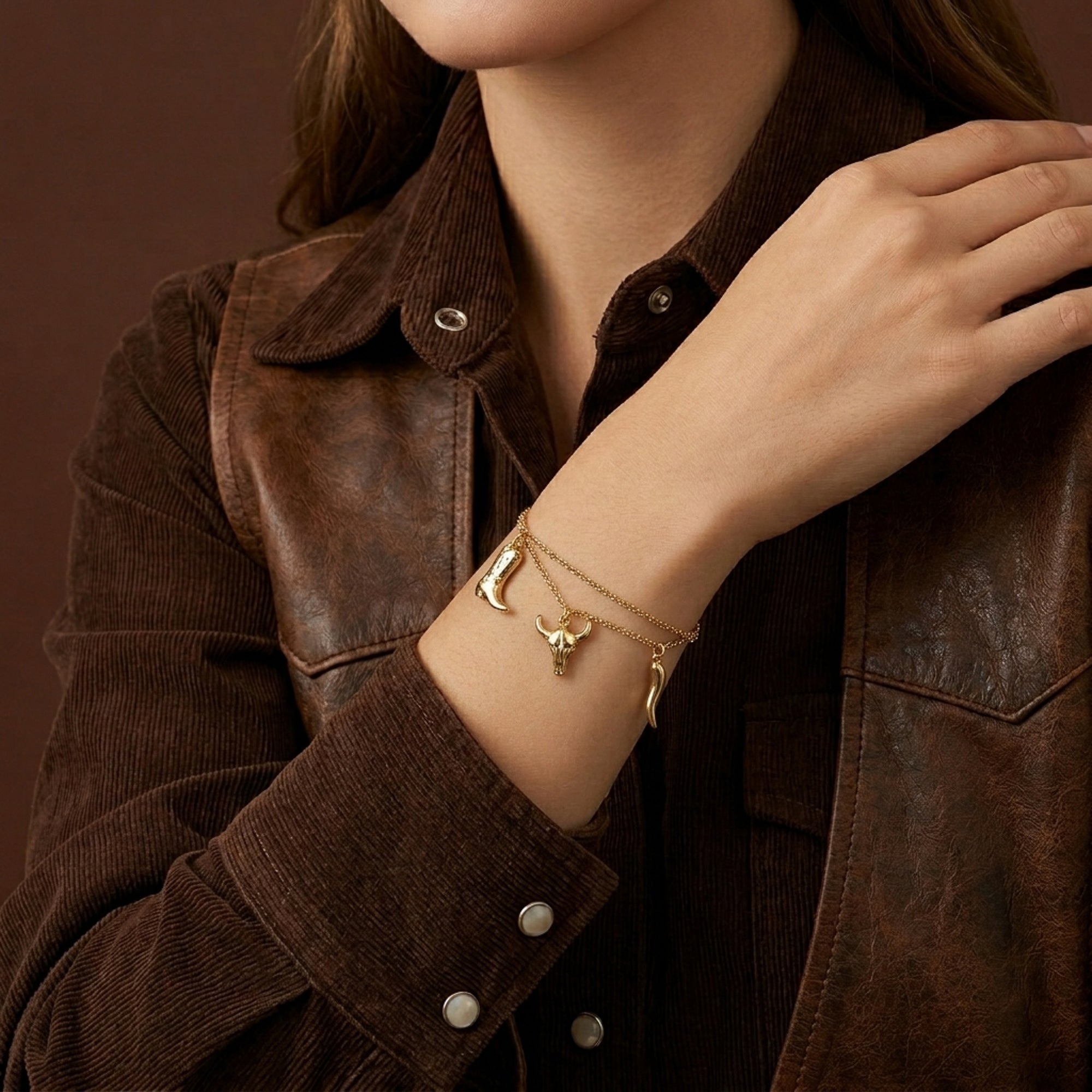 Pulsera cadena doble con dijes vaqueros 17-20cm