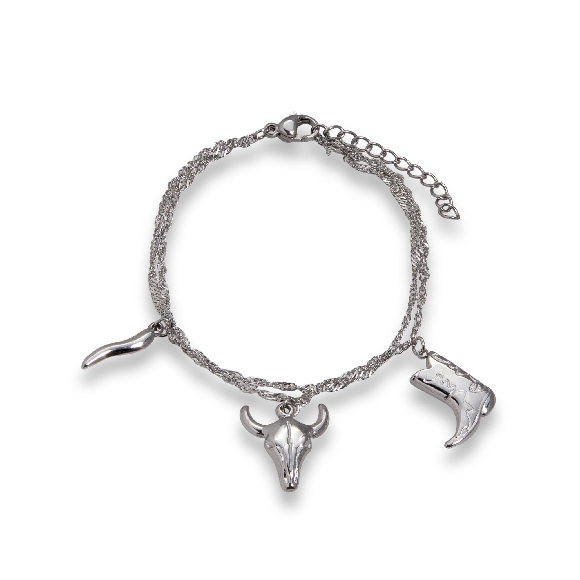 Pulsera cadena doble con dijes vaqueros 17-20cm