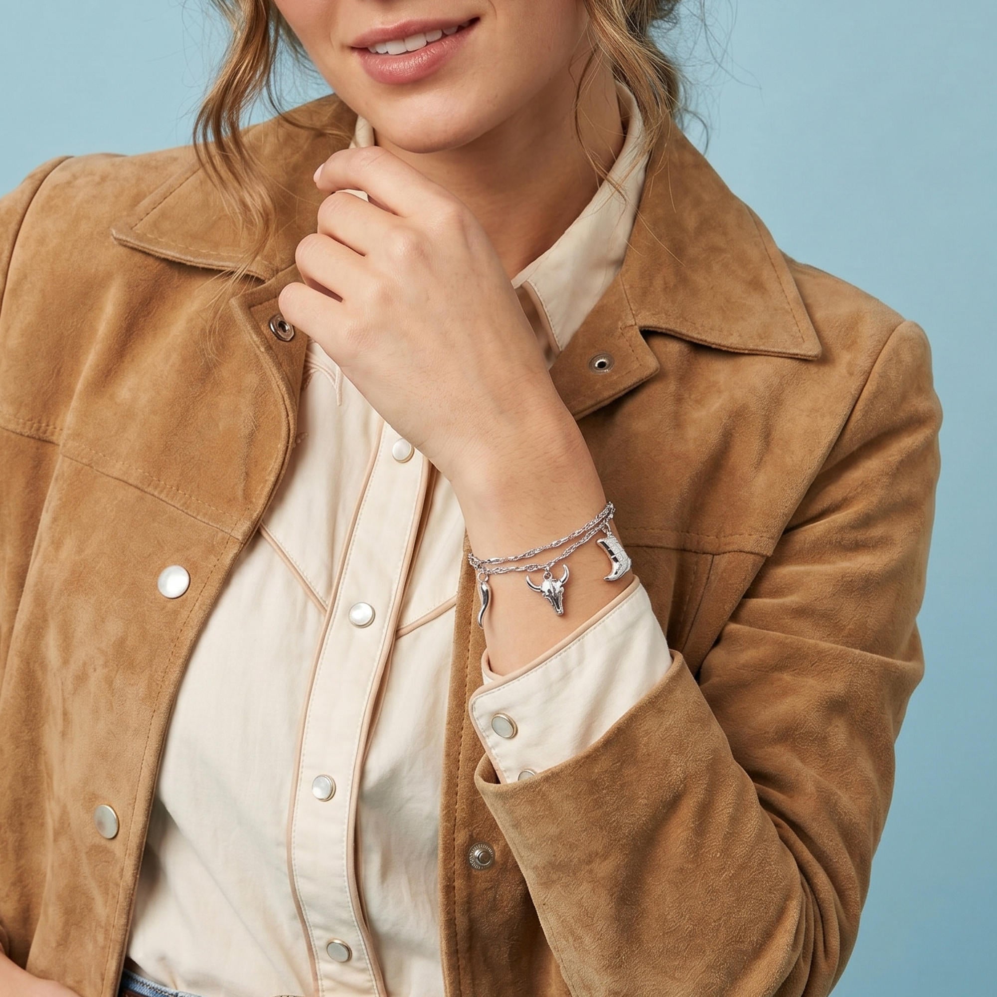 Pulsera cadena doble con dijes vaqueros 17-20cm