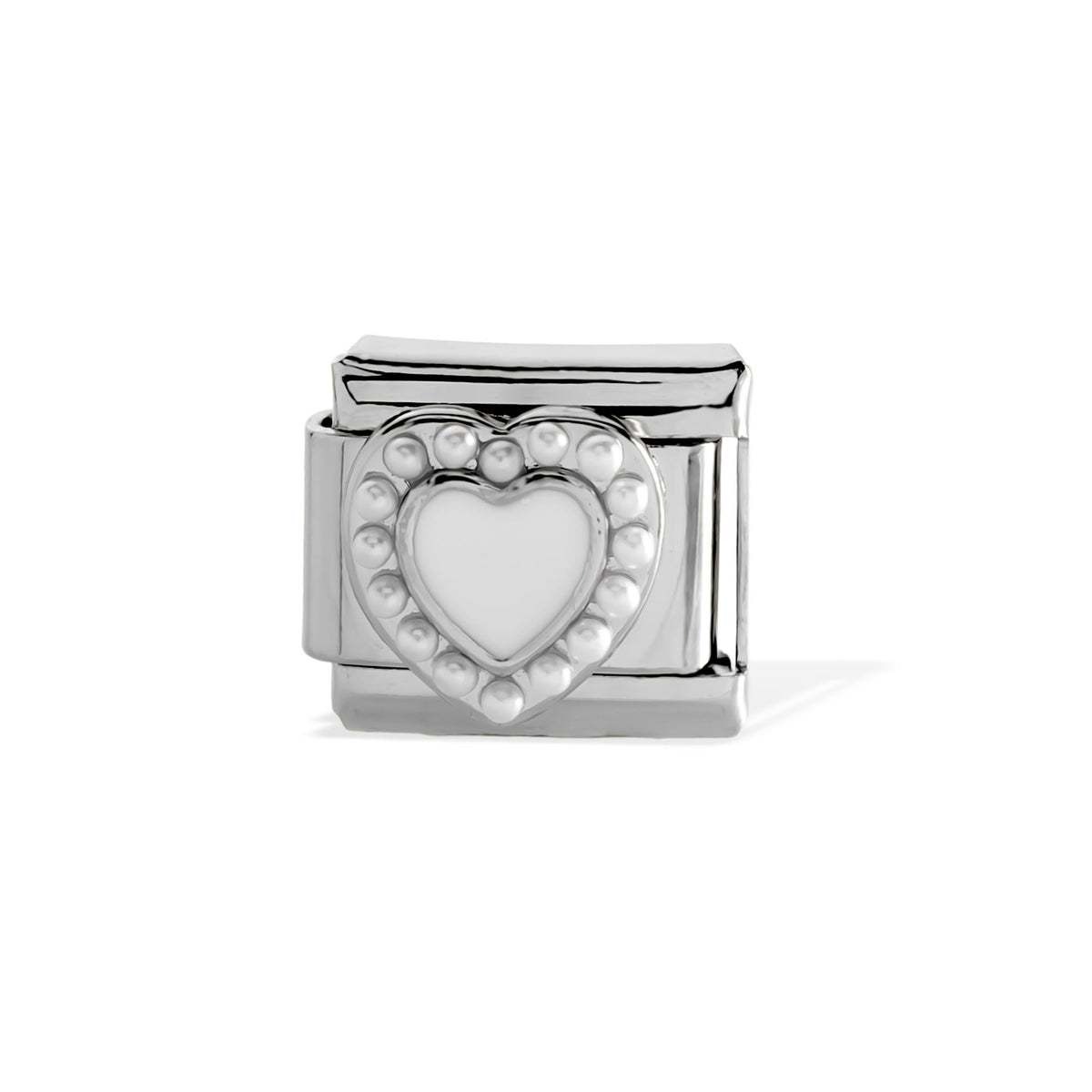 Eslabon italiano corazon esmaltado y bicelado de perlitas 11x9mm