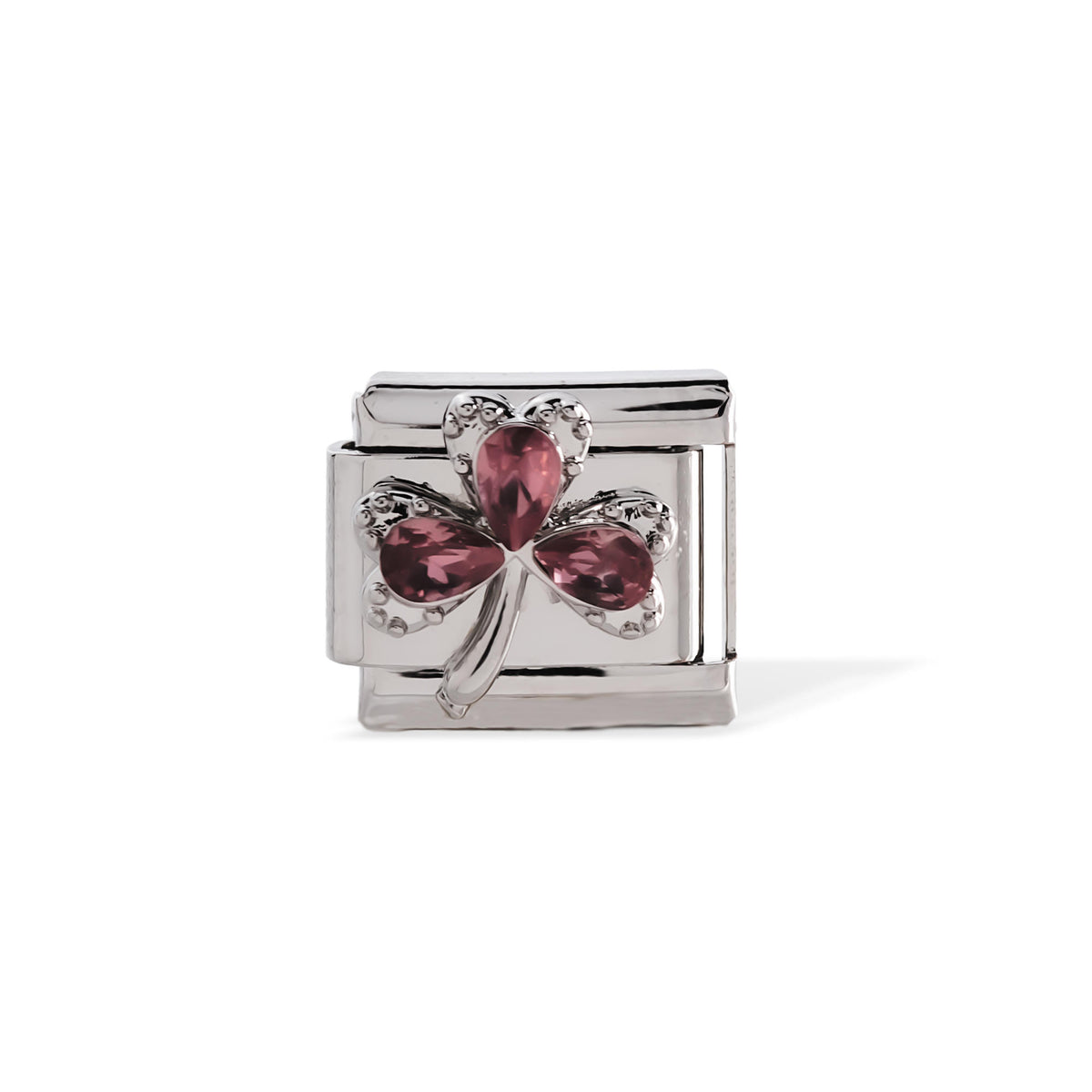 Eslabon italiano trebol cristales rosas 11x9mm