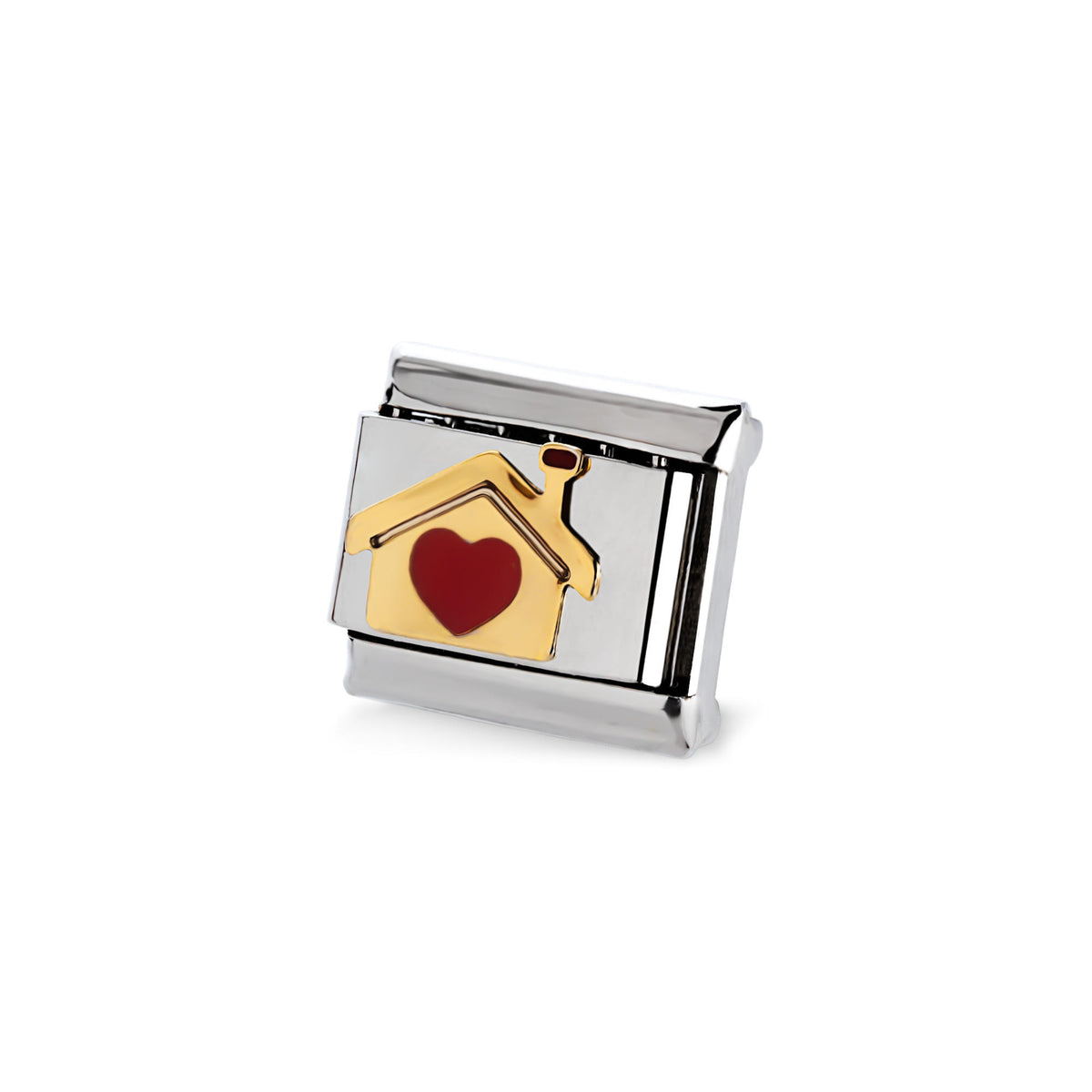 Eslabón italiano casa con corazón color rojo 11x9mm