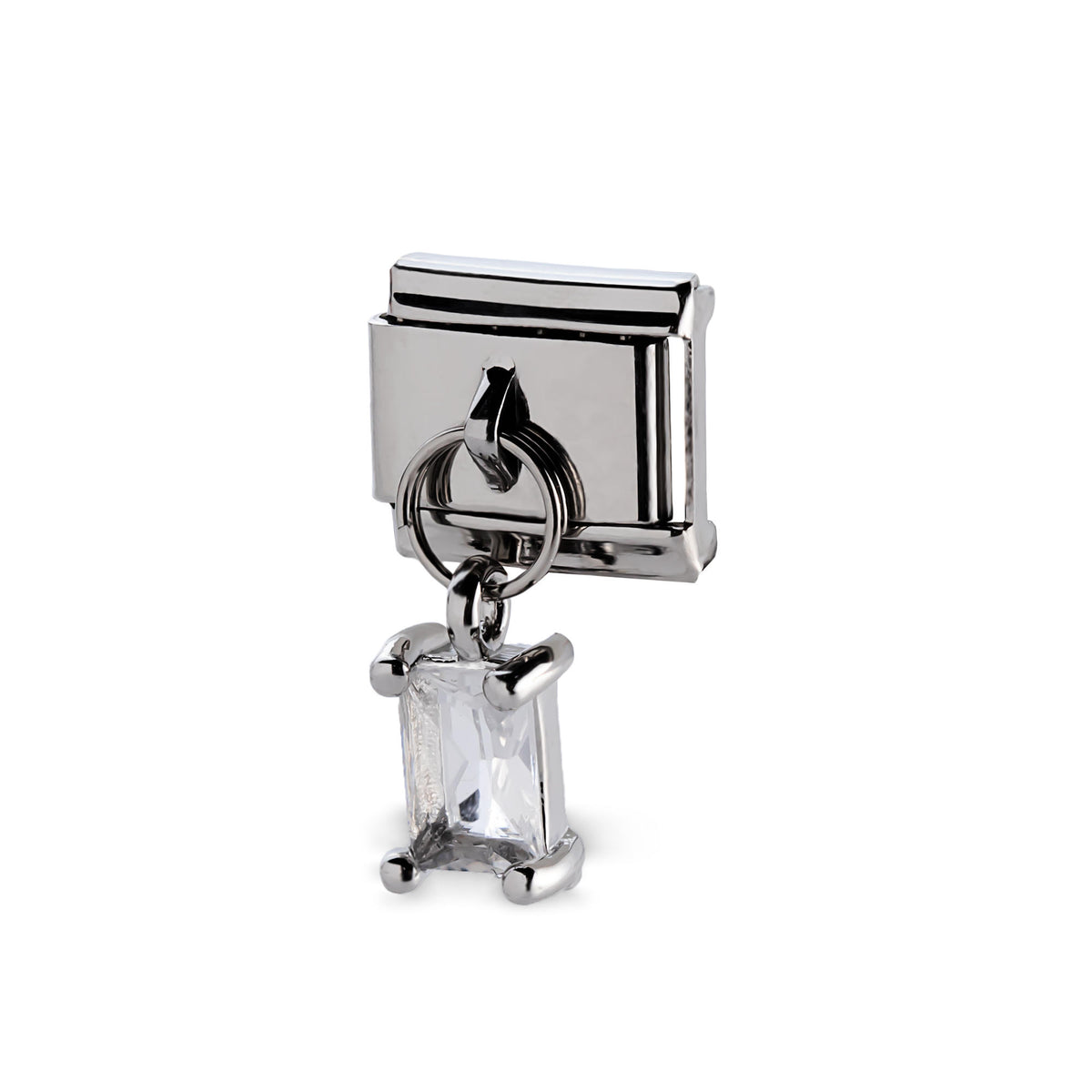 Eslabón italiano con dije colgante de cristal rectangular 11x9mm
