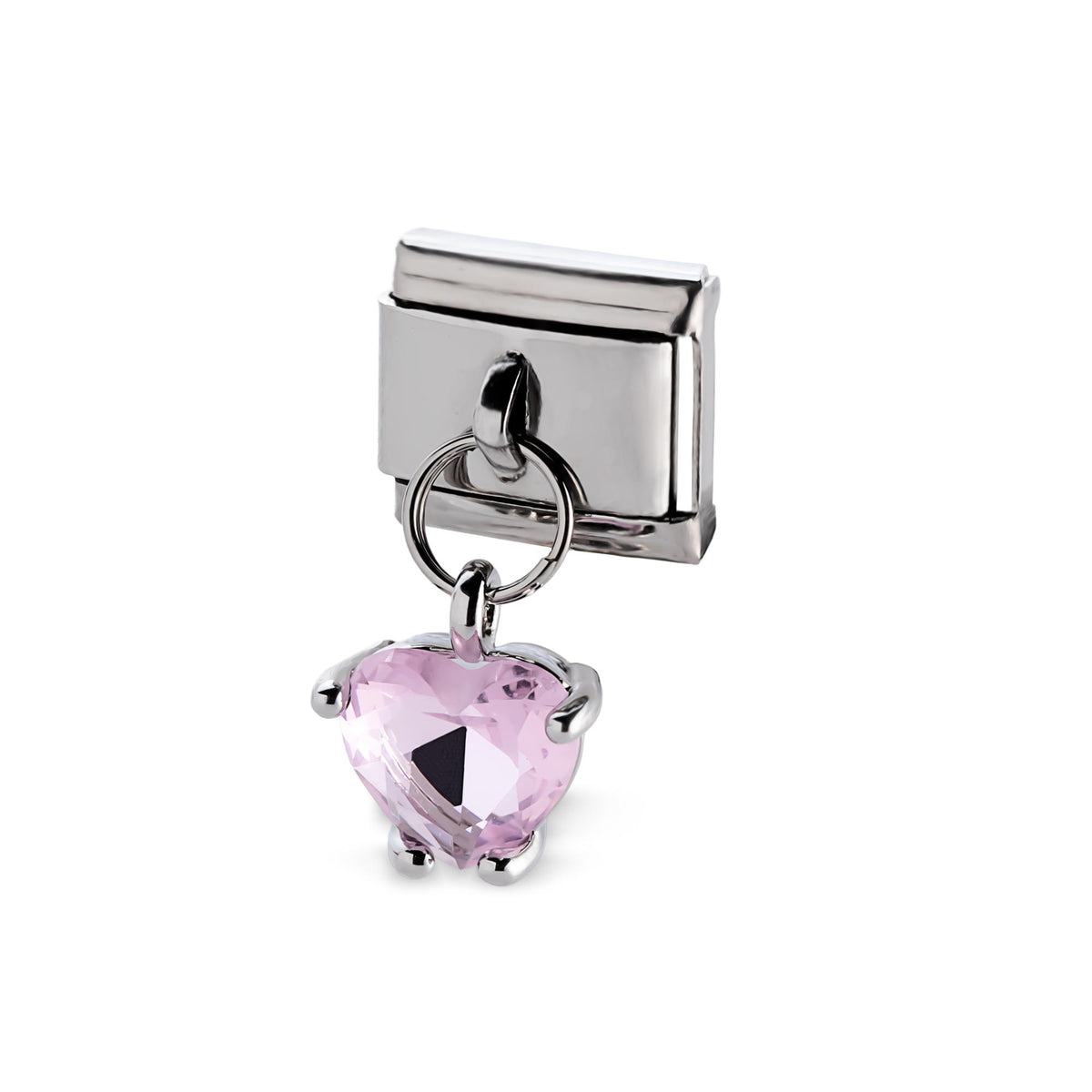 Eslabón italiano con dije de corazón cristal facetado rosa 11x9mm