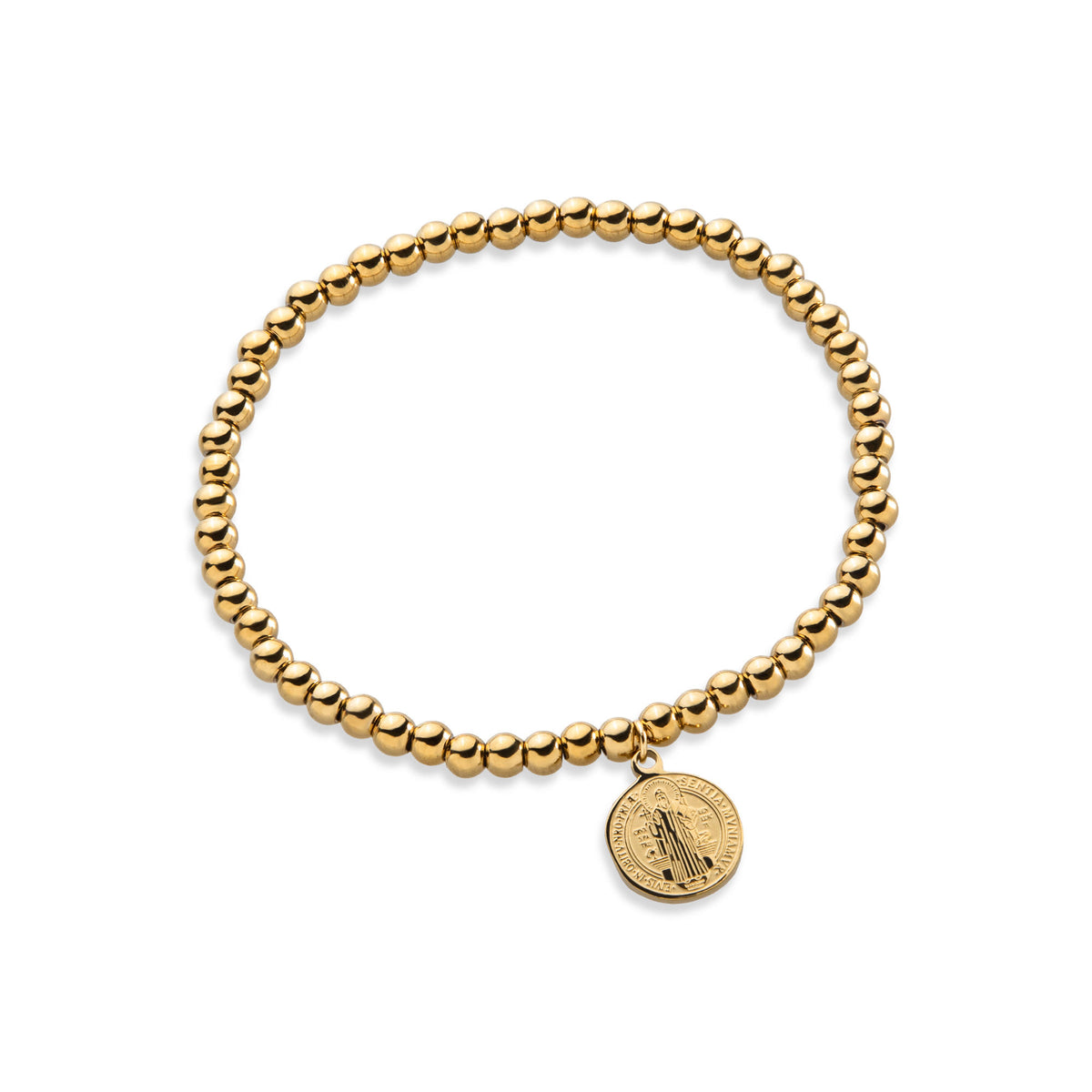 Pulsera ajustable balines 4mm con Medalla colgante San Benito 12mm