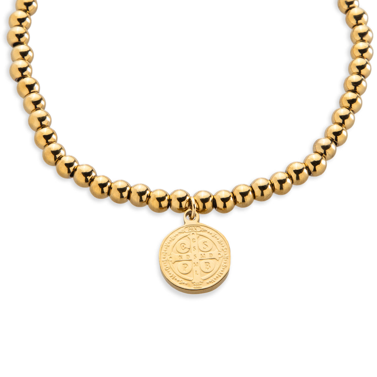Pulsera ajustable balines 4mm con Medalla colgante San Benito 12mm